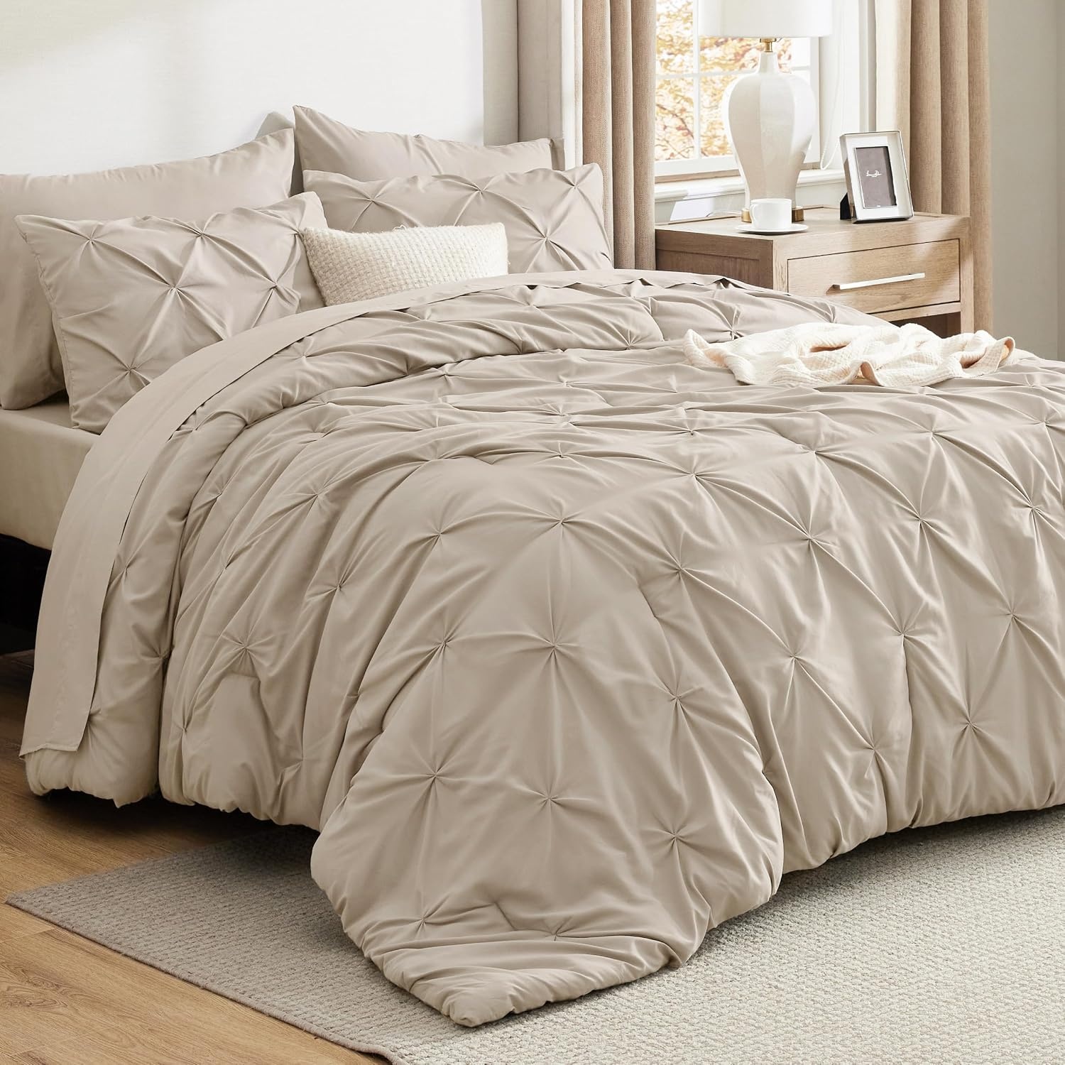image:imageBedsure Twin XL Comforter Set Pink Dorm Room Essentials for Girls Extra Long Twin XL Bedding Set with Sheets All Season Down Alternative Comforter with Sheets Pillowcase amp Sham09 Beige