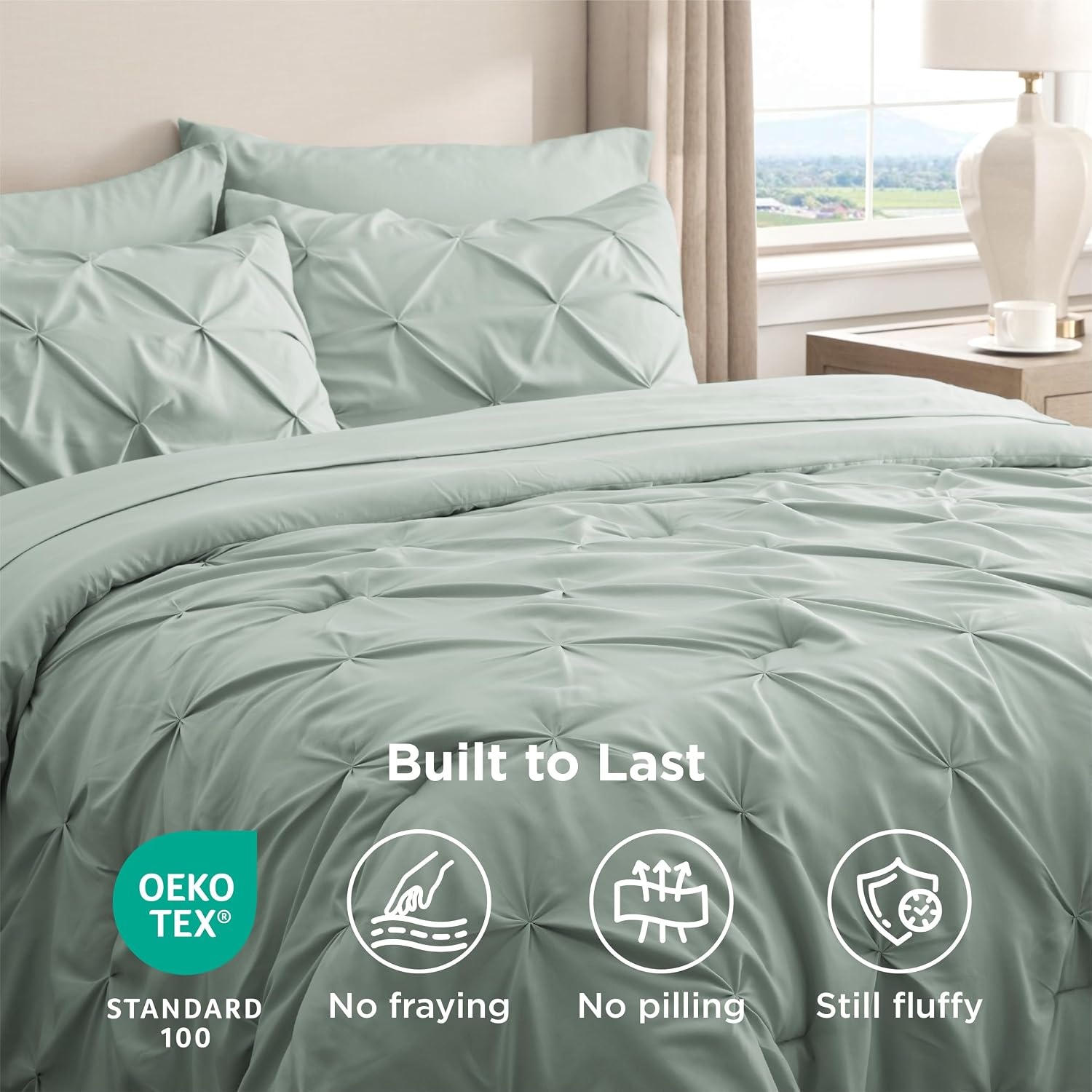 image:imageBedsure Twin XL Comforter Set Pink Dorm Room Essentials for Girls Extra Long Twin XL Bedding Set with Sheets All Season Down Alternative Comforter with Sheets Pillowcase amp Sham05 Sage Green