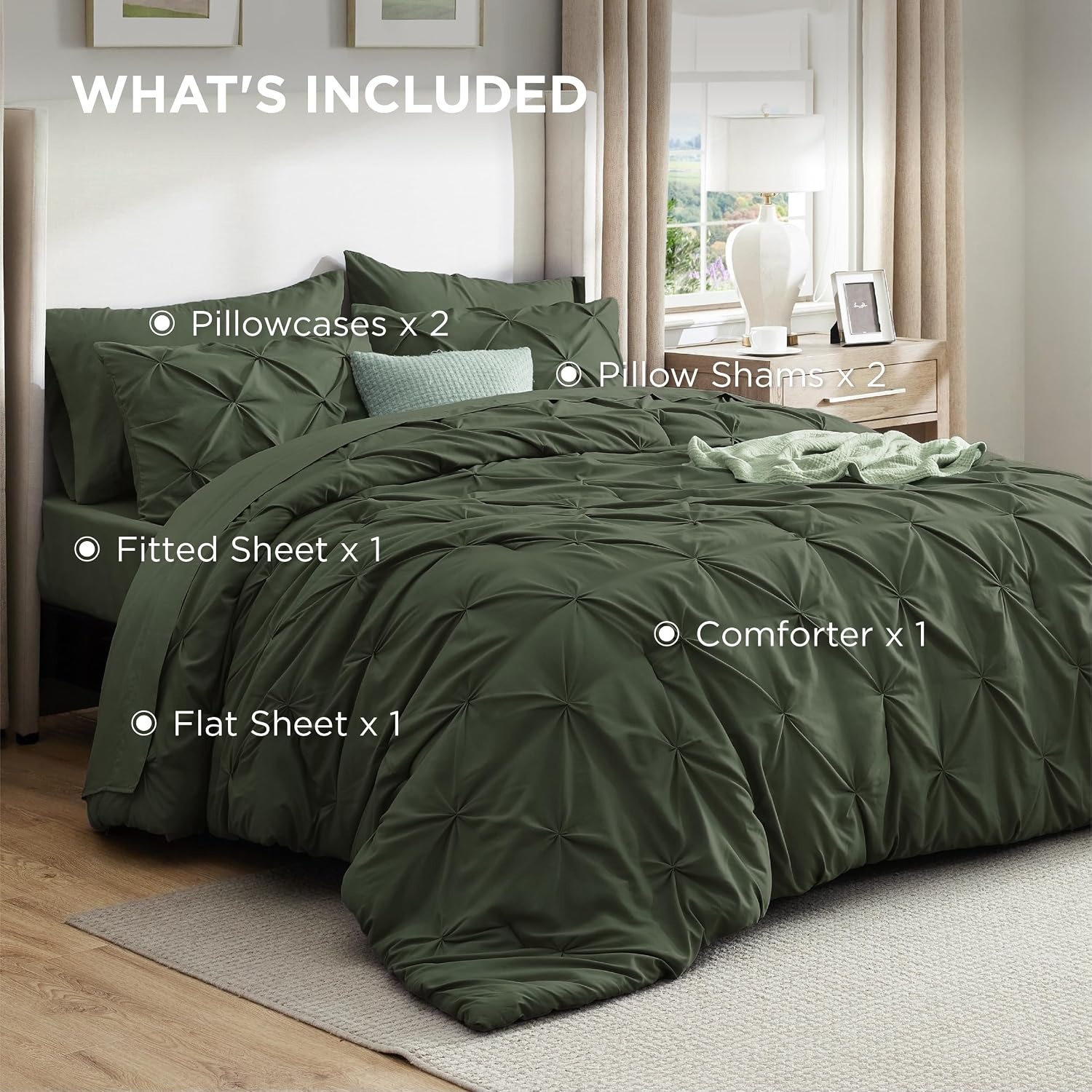 image:imageBedsure Twin XL Comforter Set Pink Dorm Room Essentials for Girls Extra Long Twin XL Bedding Set with Sheets All Season Down Alternative Comforter with Sheets Pillowcase amp Sham02 Olive Green