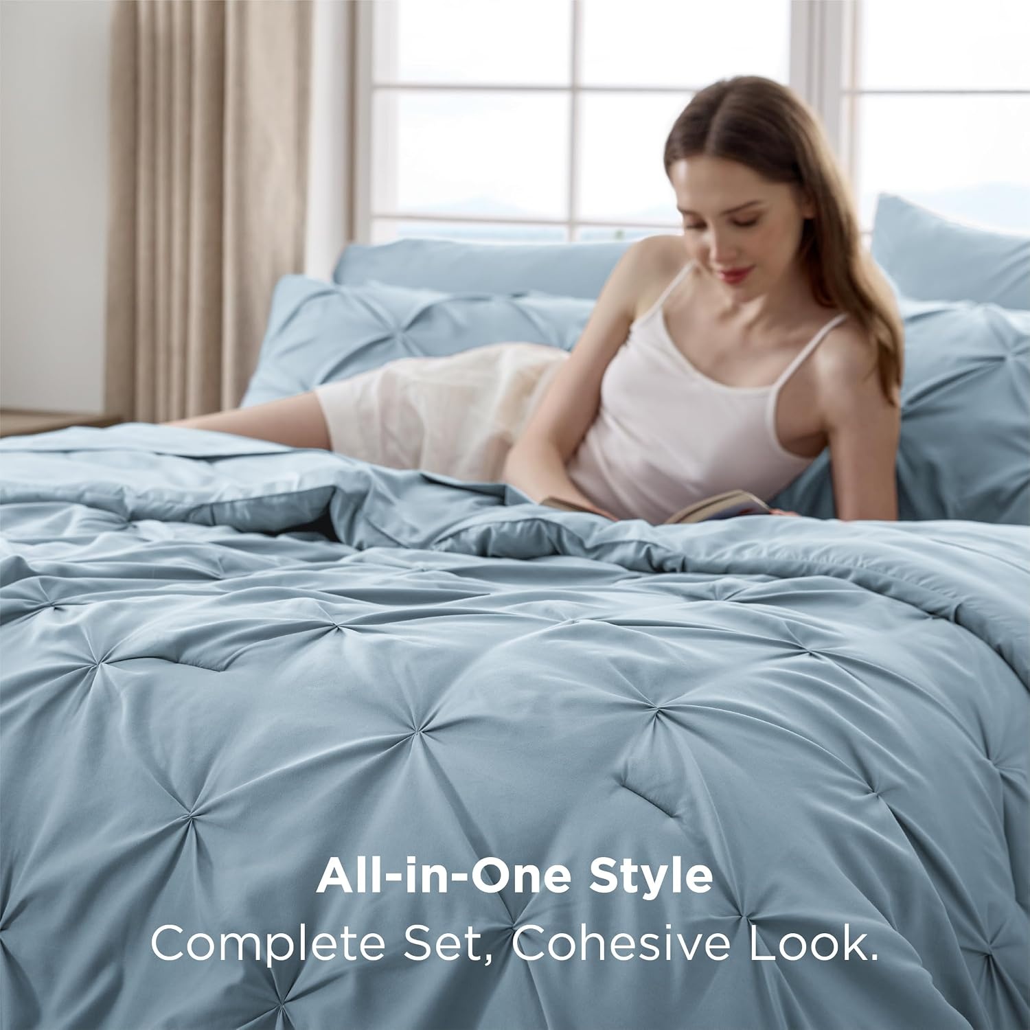 image:imageBedsure Twin XL Comforter Set Pink Dorm Room Essentials for Girls Extra Long Twin XL Bedding Set with Sheets All Season Down Alternative Comforter with Sheets Pillowcase amp Sham18 Light Blue