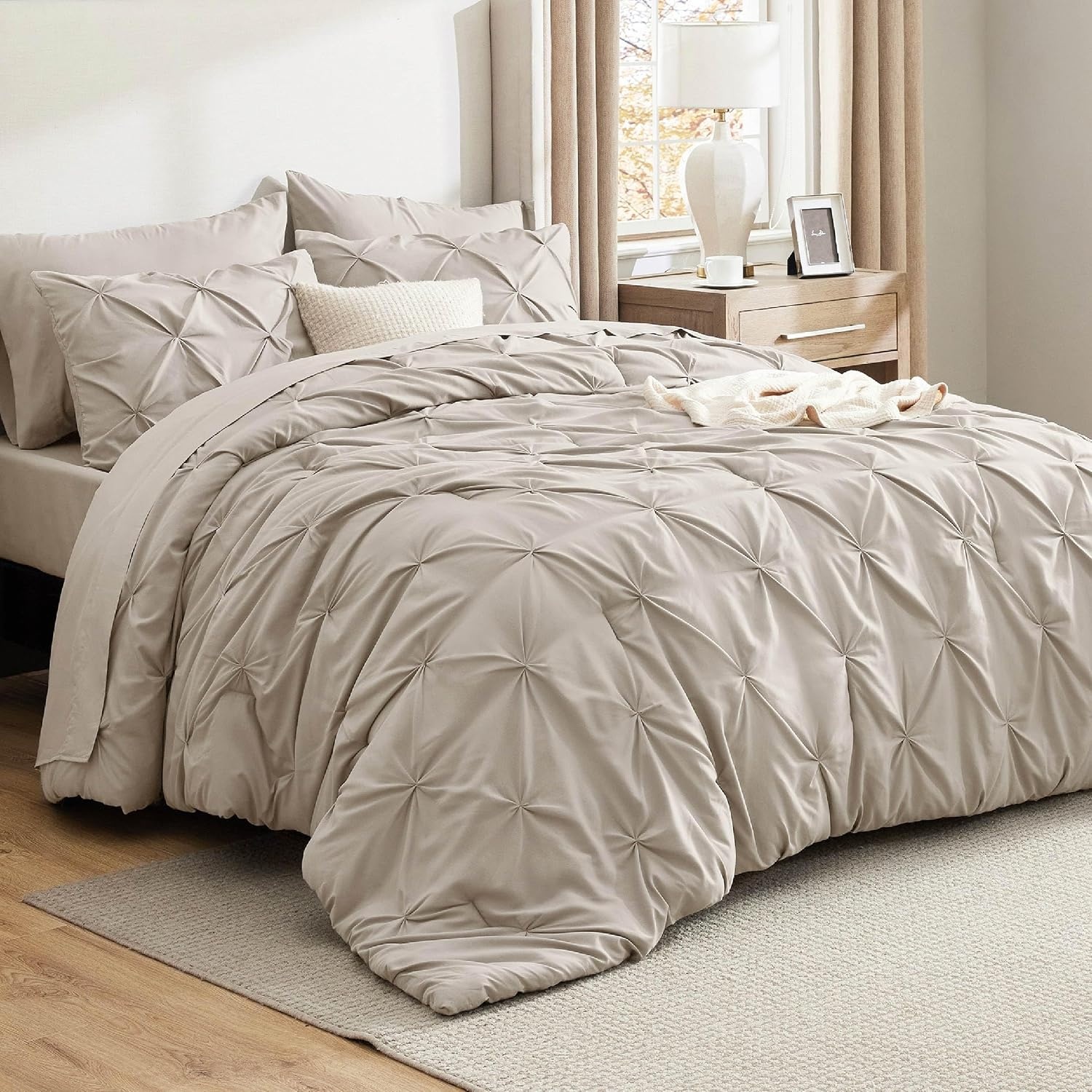 image:imageBedsure Twin XL Comforter Set Pink Dorm Room Essentials for Girls Extra Long Twin XL Bedding Set with Sheets All Season Down Alternative Comforter with Sheets Pillowcase amp Sham09 Beige