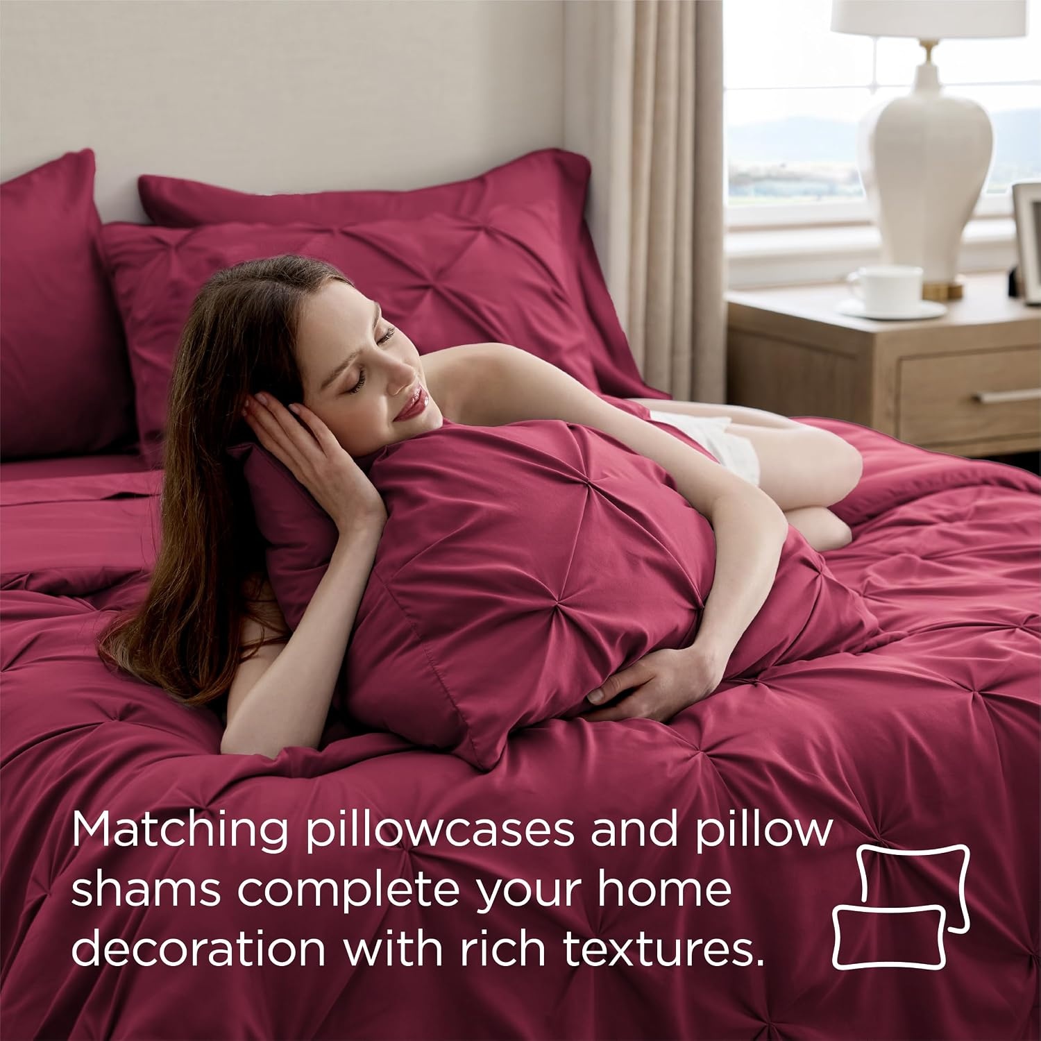 image:imageBedsure Twin XL Comforter Set Pink Dorm Room Essentials for Girls Extra Long Twin XL Bedding Set with Sheets All Season Down Alternative Comforter with Sheets Pillowcase amp Sham24 Dark Red