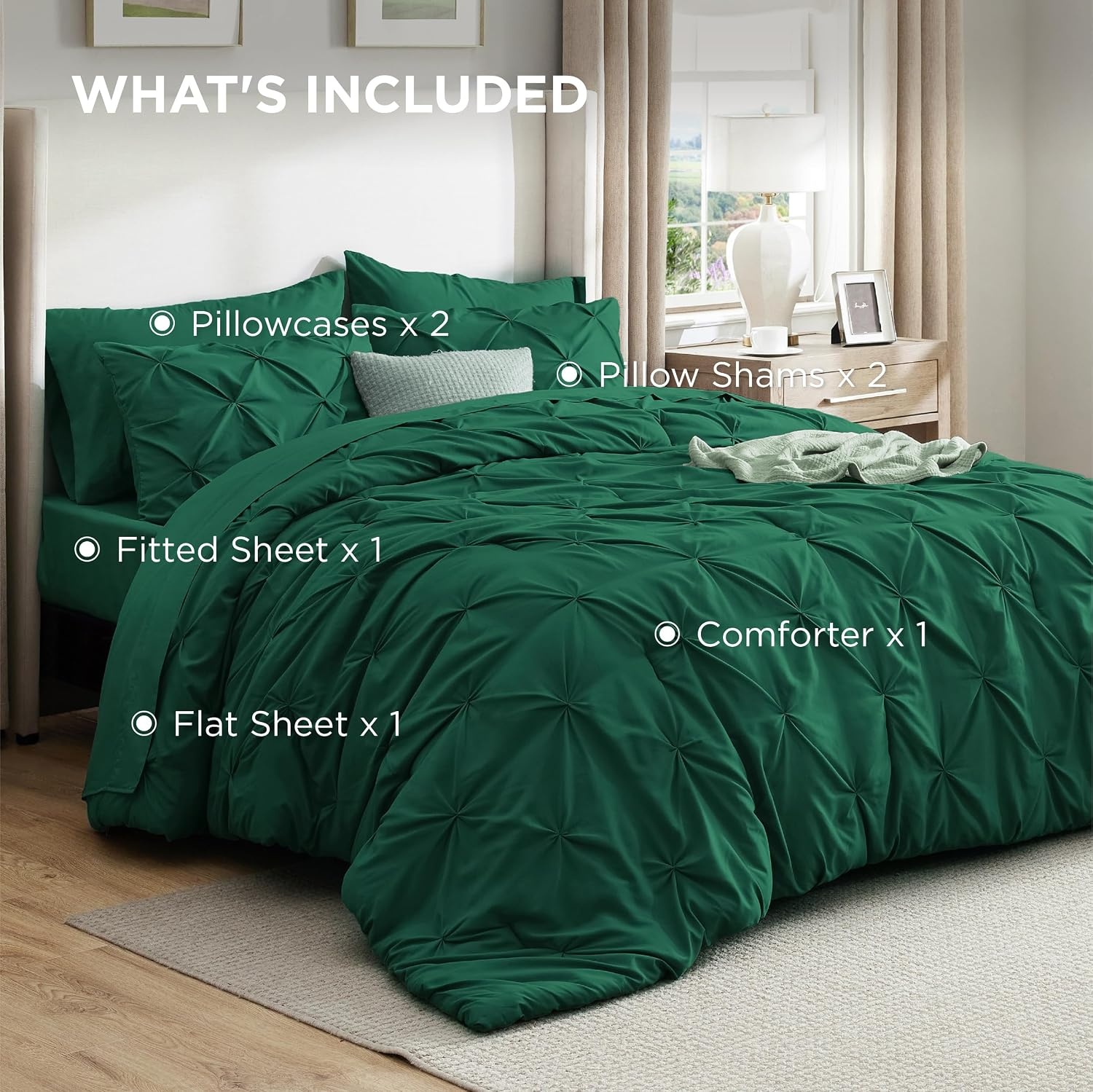 image:imageBedsure Twin XL Comforter Set Pink Dorm Room Essentials for Girls Extra Long Twin XL Bedding Set with Sheets All Season Down Alternative Comforter with Sheets Pillowcase amp Sham26 Emerald Green