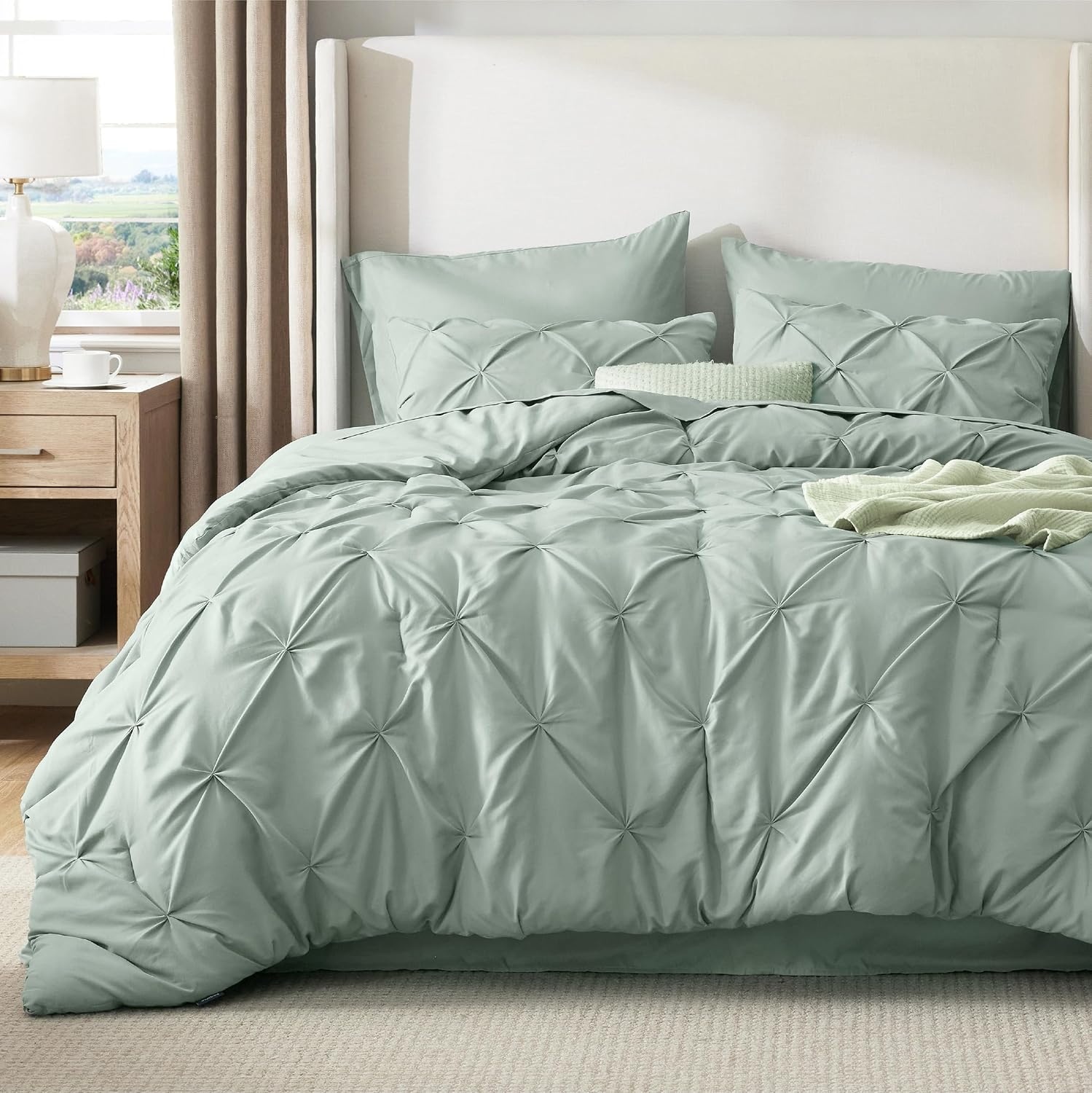 image:imageBedsure Twin XL Comforter Set Pink Dorm Room Essentials for Girls Extra Long Twin XL Bedding Set with Sheets All Season Down Alternative Comforter with Sheets Pillowcase amp Sham05 Sage Green