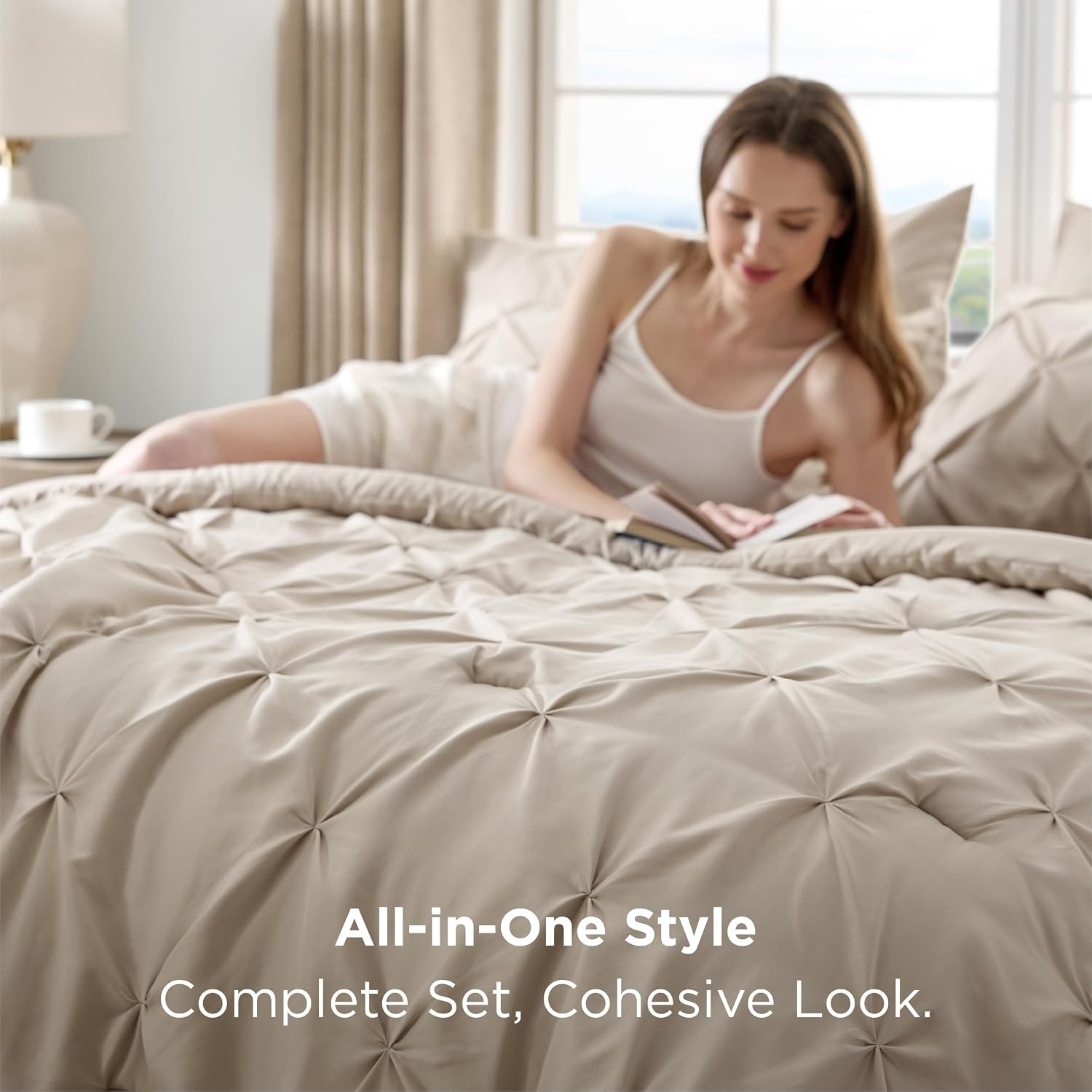 image:imageBedsure Twin XL Comforter Set Pink Dorm Room Essentials for Girls Extra Long Twin XL Bedding Set with Sheets All Season Down Alternative Comforter with Sheets Pillowcase amp Sham09 Beige