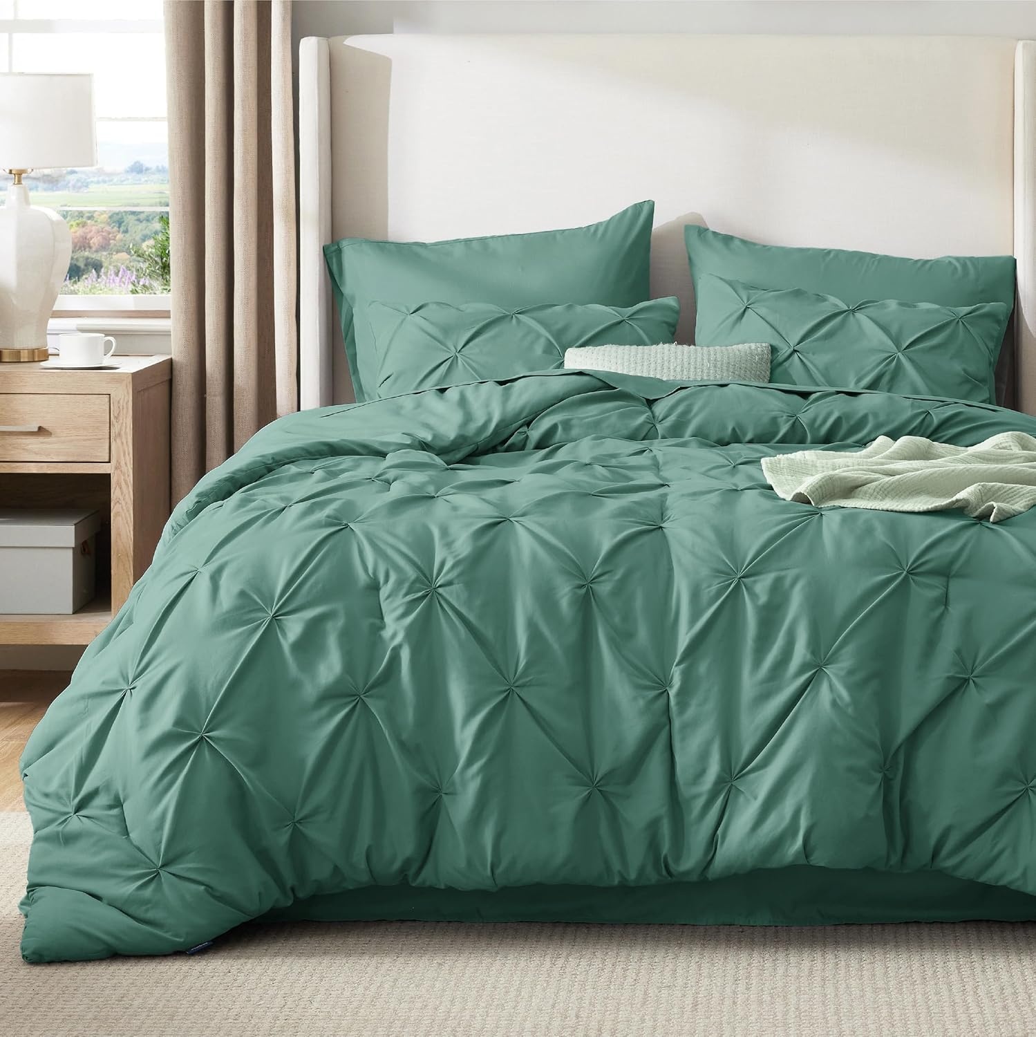 image:imageBedsure Twin XL Comforter Set Pink Dorm Room Essentials for Girls Extra Long Twin XL Bedding Set with Sheets All Season Down Alternative Comforter with Sheets Pillowcase amp Sham31 Pea Green