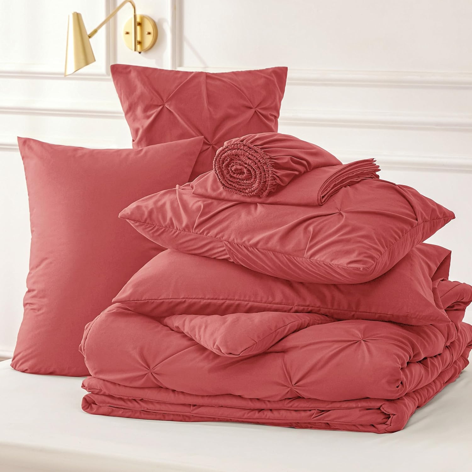image:imageBedsure Twin XL Comforter Set Pink Dorm Room Essentials for Girls Extra Long Twin XL Bedding Set with Sheets All Season Down Alternative Comforter with Sheets Pillowcase amp Sham30 Coral