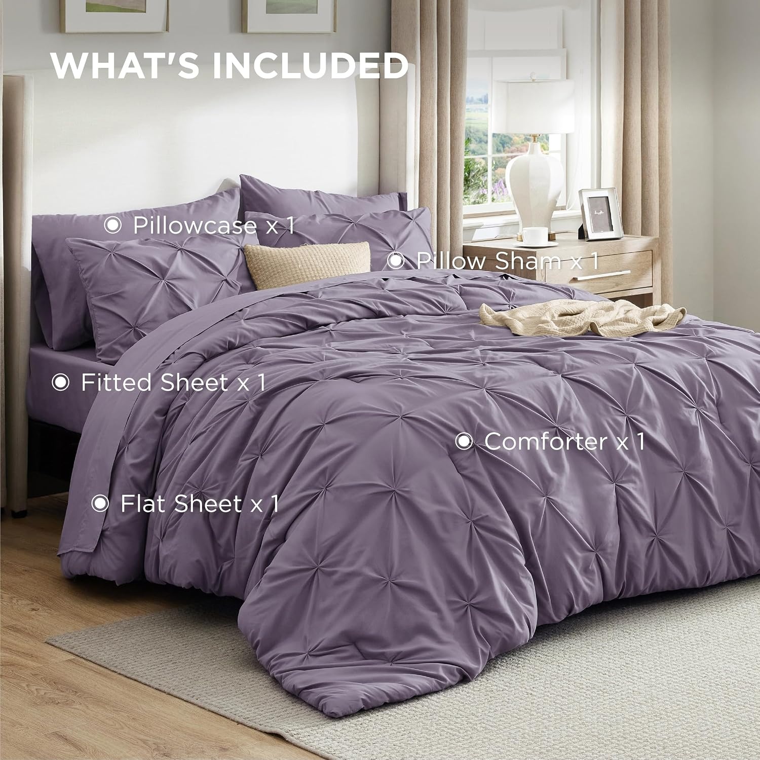 image:imageBedsure Twin XL Comforter Set Pink Dorm Room Essentials for Girls Extra Long Twin XL Bedding Set with Sheets All Season Down Alternative Comforter with Sheets Pillowcase amp Sham15 Grayish Purple