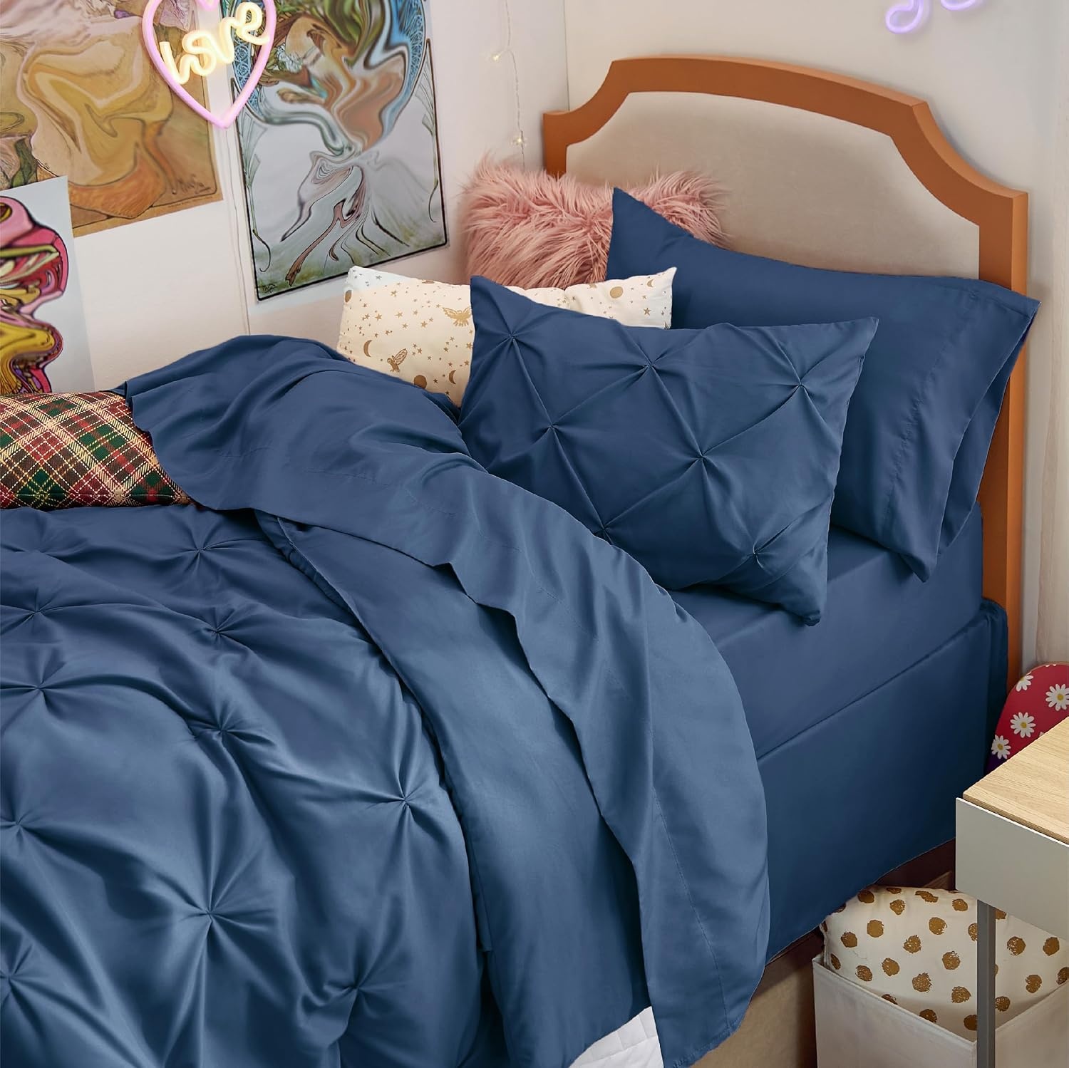 image:imageBedsure Twin XL Comforter Set Pink Dorm Room Essentials for Girls Extra Long Twin XL Bedding Set with Sheets All Season Down Alternative Comforter with Sheets Pillowcase amp Sham12 Navy