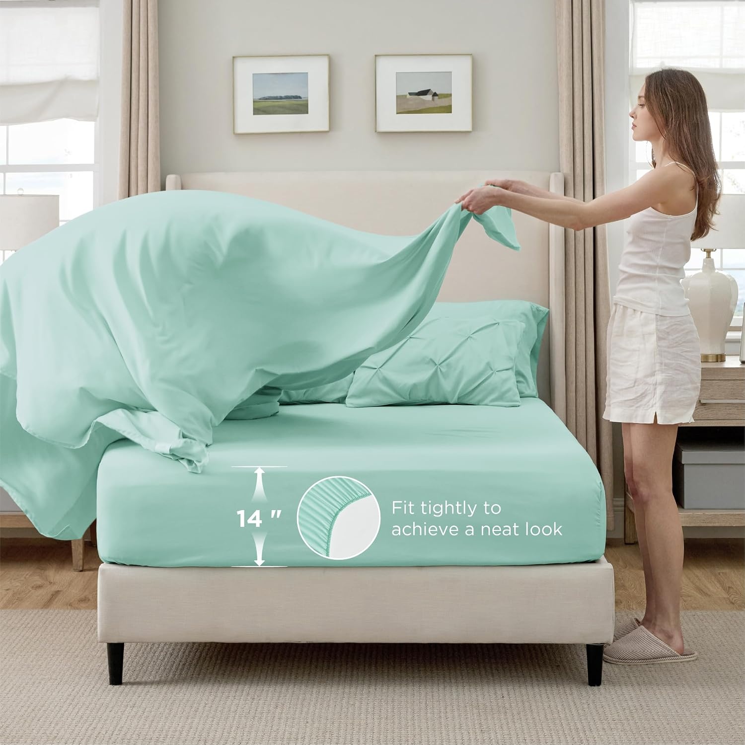 image:imageBedsure Twin XL Comforter Set Pink Dorm Room Essentials for Girls Extra Long Twin XL Bedding Set with Sheets All Season Down Alternative Comforter with Sheets Pillowcase amp Sham28 Mint Green