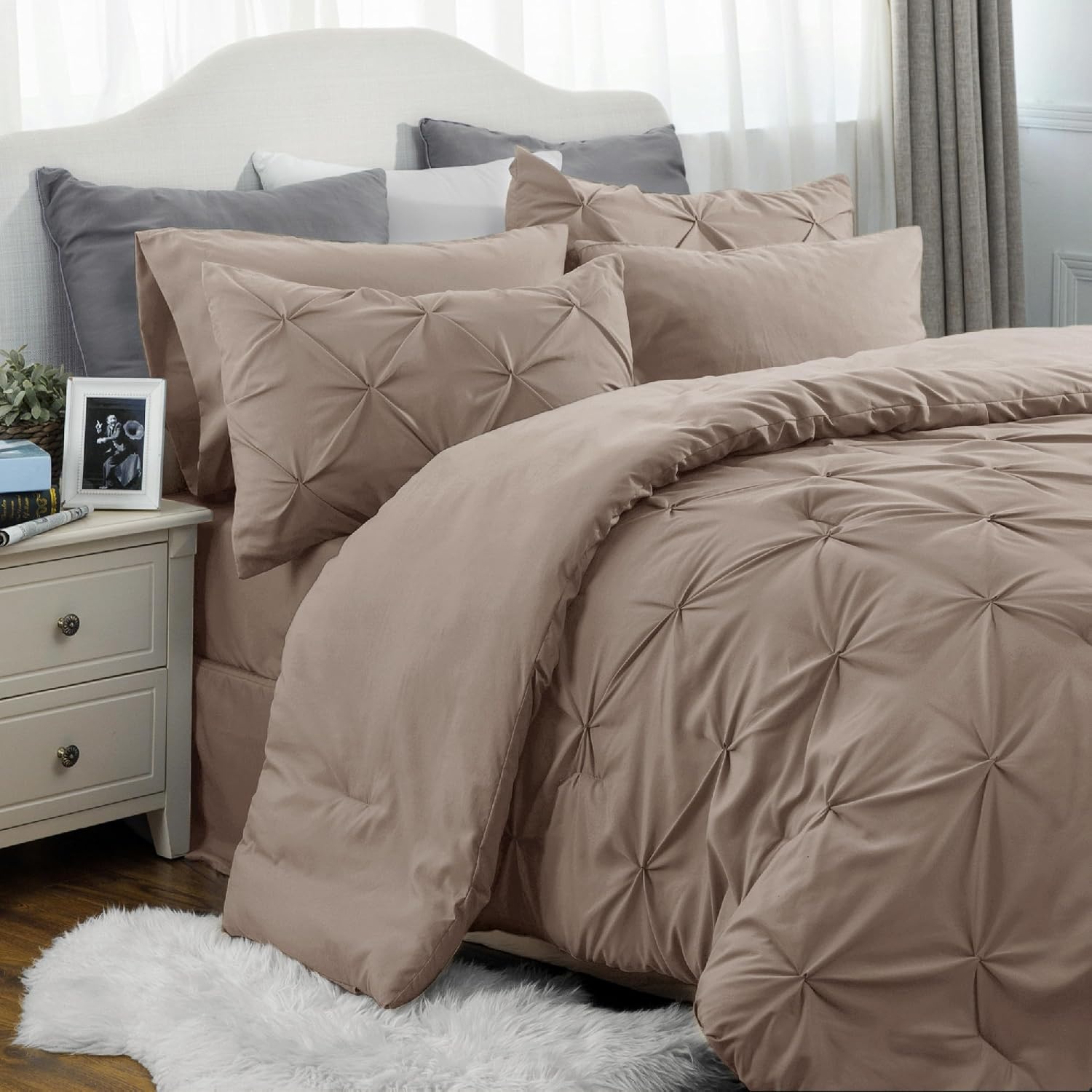 image:imageBedsure Twin XL Comforter Set Pink Dorm Room Essentials for Girls Extra Long Twin XL Bedding Set with Sheets All Season Down Alternative Comforter with Sheets Pillowcase amp Sham20 Khaki