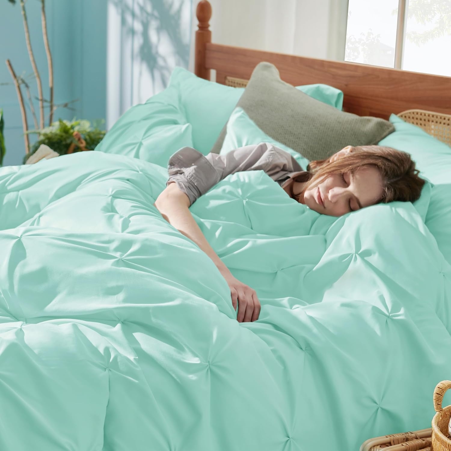 image:imageBedsure Twin XL Comforter Set Pink Dorm Room Essentials for Girls Extra Long Twin XL Bedding Set with Sheets All Season Down Alternative Comforter with Sheets Pillowcase amp Sham28 Mint Green