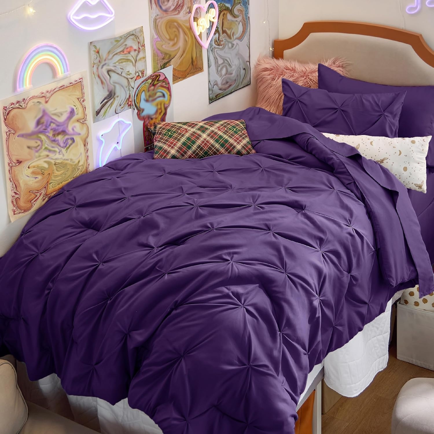 image:imageBedsure Twin XL Comforter Set Pink Dorm Room Essentials for Girls Extra Long Twin XL Bedding Set with Sheets All Season Down Alternative Comforter with Sheets Pillowcase amp Sham23 Purple
