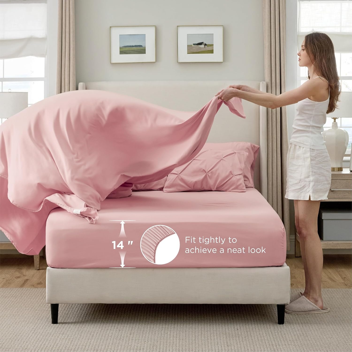 image:imageBedsure Twin XL Comforter Set Pink Dorm Room Essentials for Girls Extra Long Twin XL Bedding Set with Sheets All Season Down Alternative Comforter with Sheets Pillowcase amp Sham06 Pink
