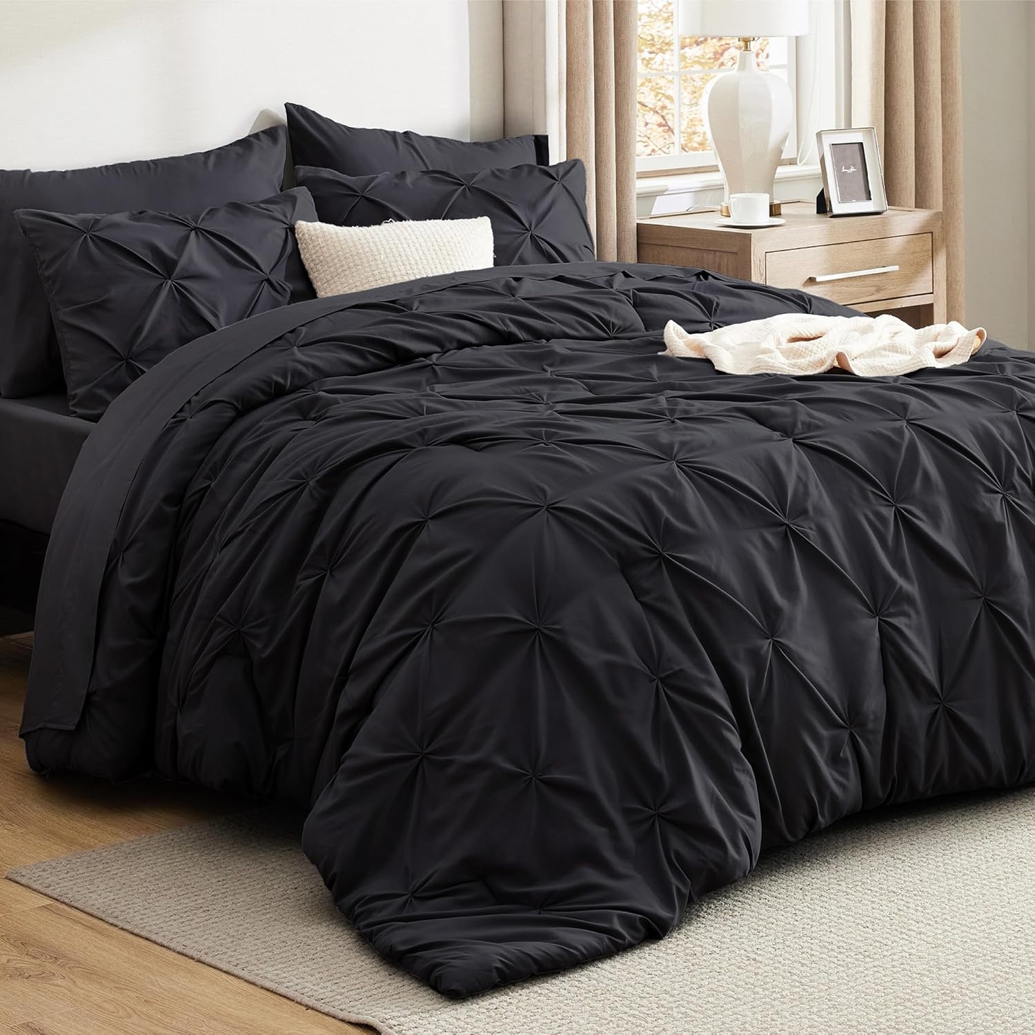 image:imageBedsure Twin XL Comforter Set Pink Dorm Room Essentials for Girls Extra Long Twin XL Bedding Set with Sheets All Season Down Alternative Comforter with Sheets Pillowcase amp Sham11 Black
