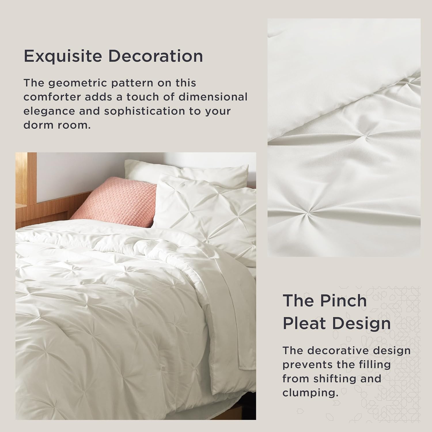 image:imageBedsure Twin XL Comforter Set Pink Dorm Room Essentials for Girls Extra Long Twin XL Bedding Set with Sheets All Season Down Alternative Comforter with Sheets Pillowcase amp Sham19 Ivory