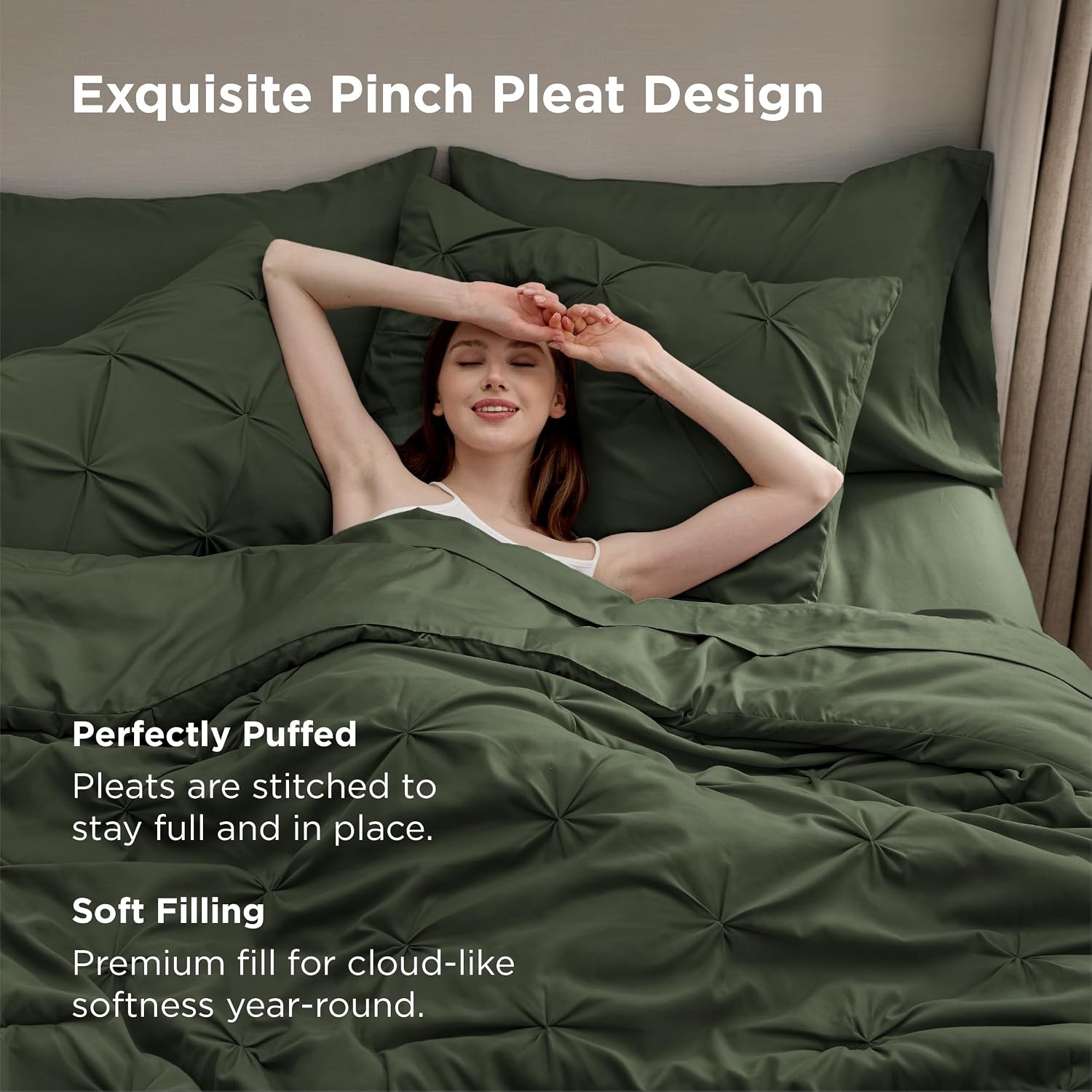 image:imageBedsure Twin XL Comforter Set Pink Dorm Room Essentials for Girls Extra Long Twin XL Bedding Set with Sheets All Season Down Alternative Comforter with Sheets Pillowcase amp Sham02 Olive Green