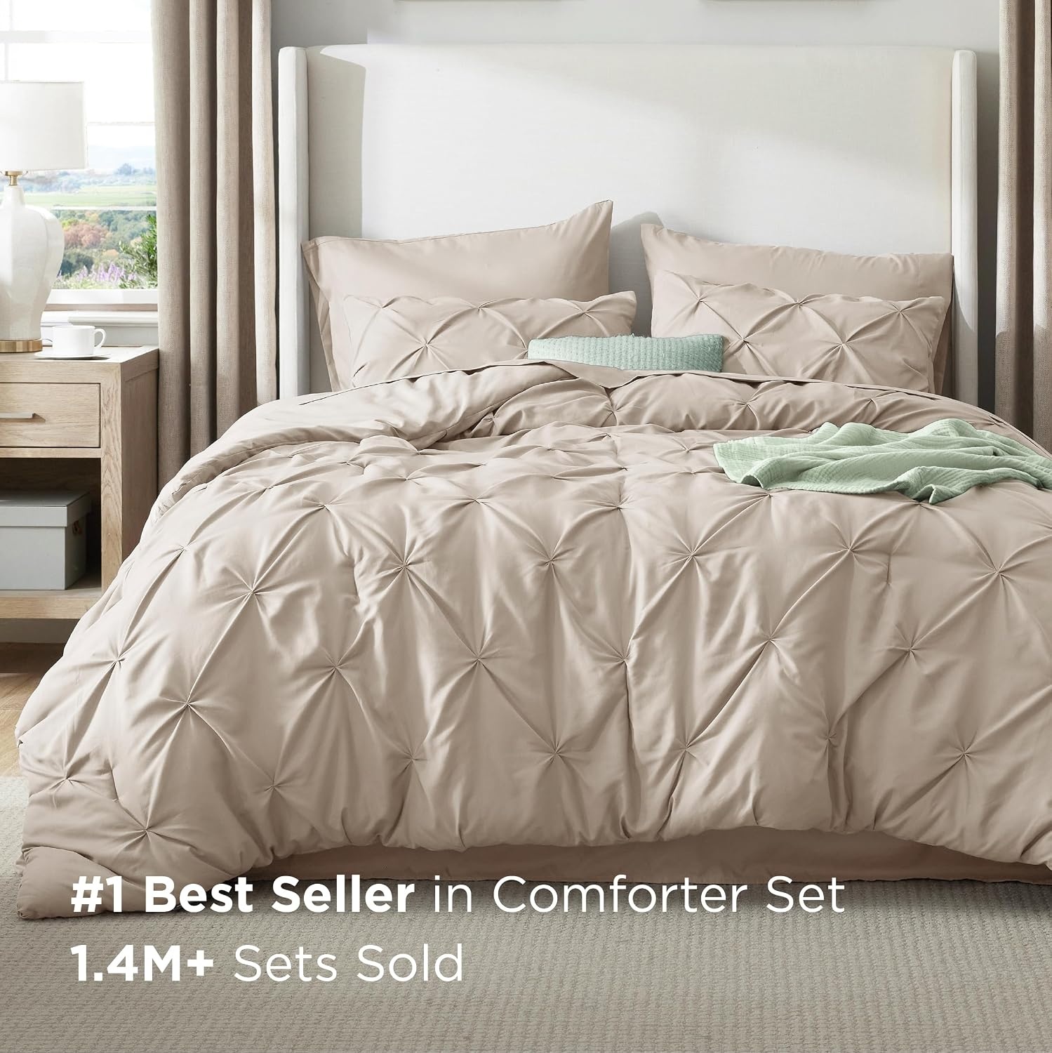 image:imageBedsure Twin XL Comforter Set Pink Dorm Room Essentials for Girls Extra Long Twin XL Bedding Set with Sheets All Season Down Alternative Comforter with Sheets Pillowcase amp Sham09 Beige