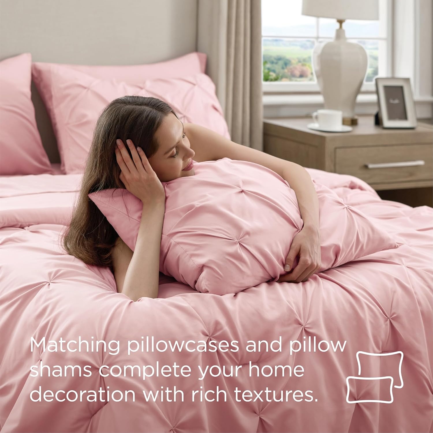 image:imageBedsure Twin XL Comforter Set Pink Dorm Room Essentials for Girls Extra Long Twin XL Bedding Set with Sheets All Season Down Alternative Comforter with Sheets Pillowcase amp Sham06 Pink