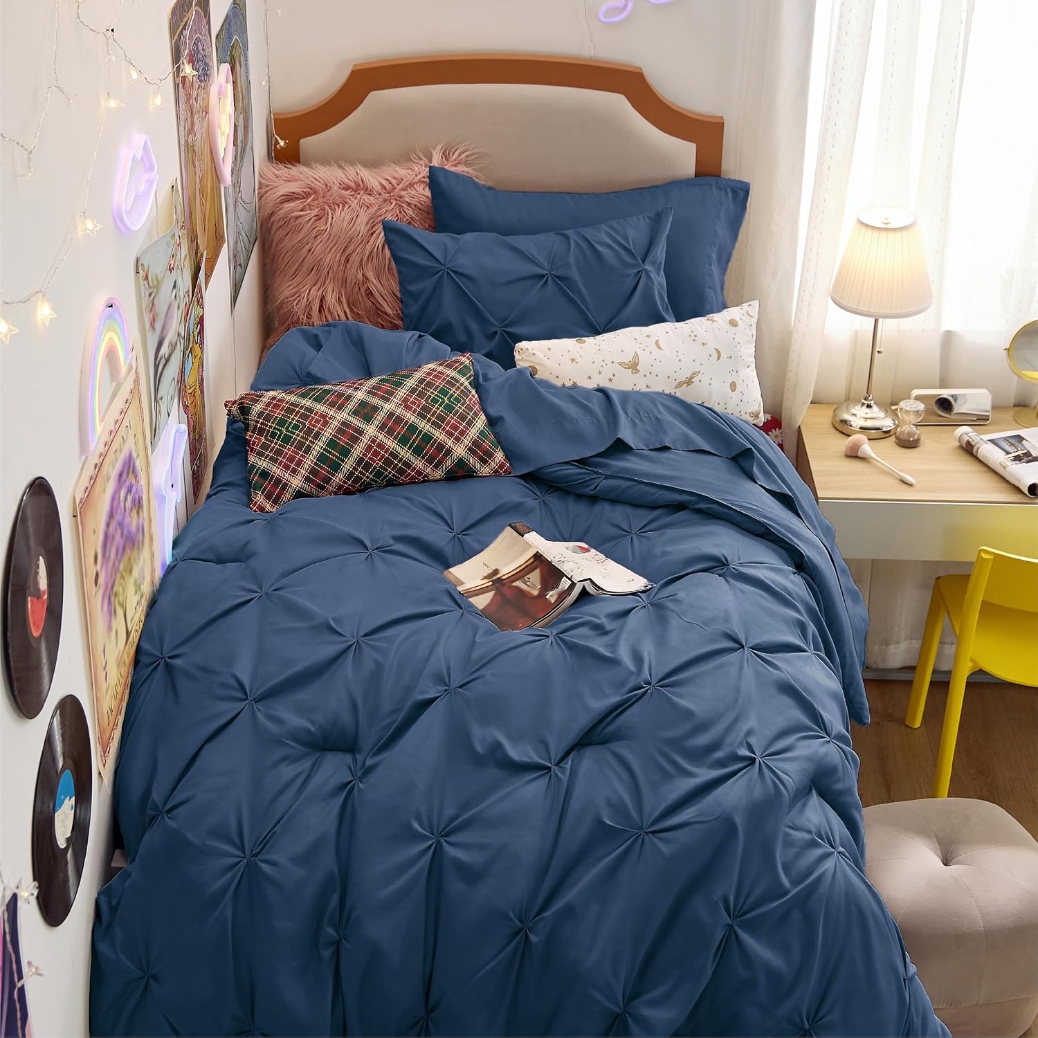 image:imageBedsure Twin XL Comforter Set Pink Dorm Room Essentials for Girls Extra Long Twin XL Bedding Set with Sheets All Season Down Alternative Comforter with Sheets Pillowcase amp Sham12 Navy