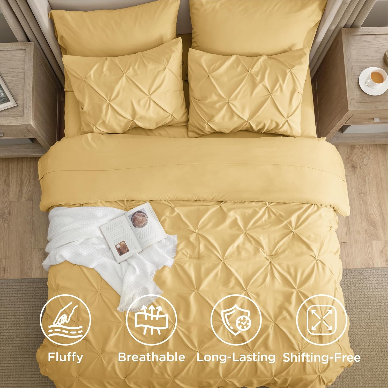 image:imageBedsure Twin XL Comforter Set Pink Dorm Room Essentials for Girls Extra Long Twin XL Bedding Set with Sheets All Season Down Alternative Comforter with Sheets Pillowcase amp Sham25 Yellow