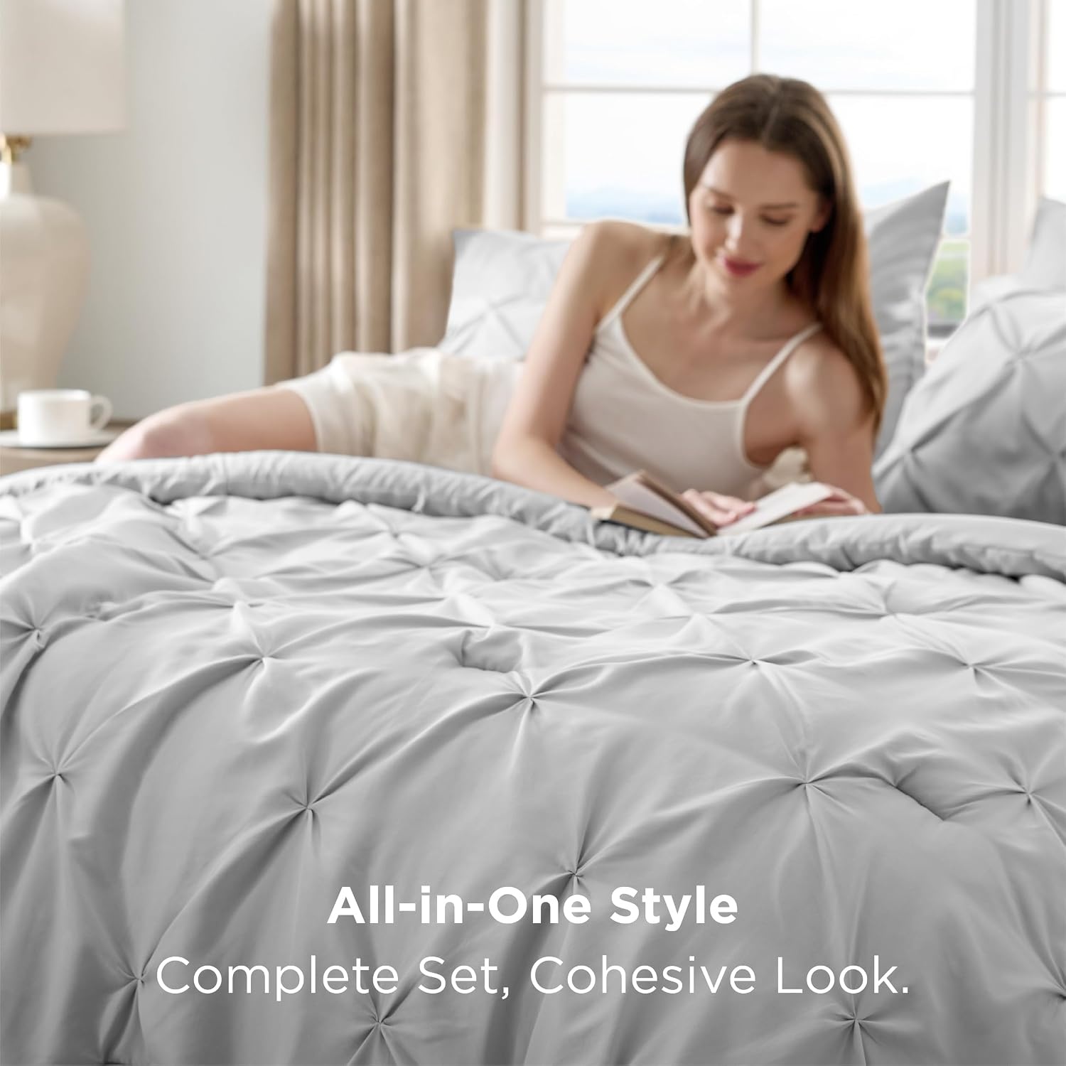 image:imageBedsure Twin XL Comforter Set Pink Dorm Room Essentials for Girls Extra Long Twin XL Bedding Set with Sheets All Season Down Alternative Comforter with Sheets Pillowcase amp Sham22 Light Grey
