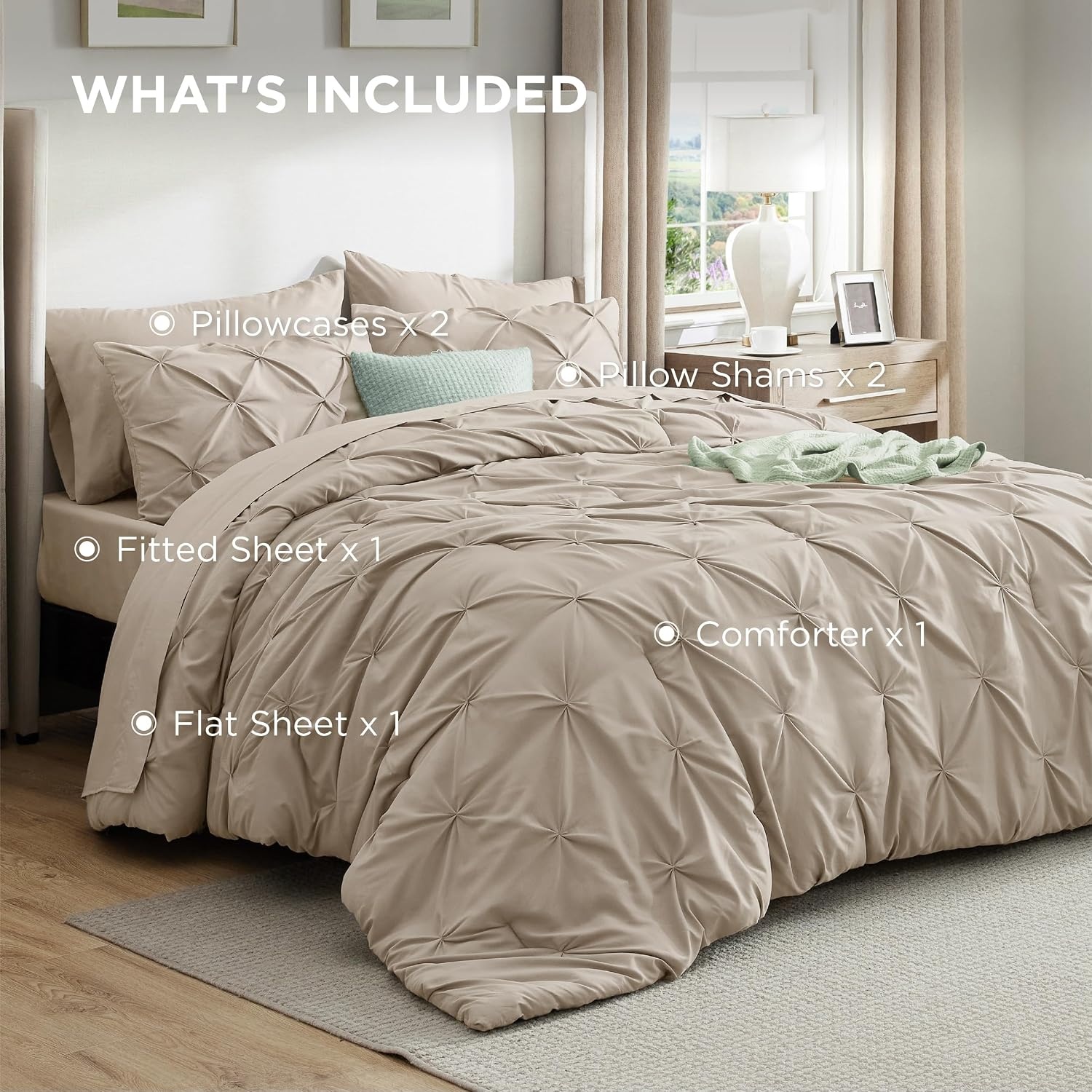 image:imageBedsure Twin XL Comforter Set Pink Dorm Room Essentials for Girls Extra Long Twin XL Bedding Set with Sheets All Season Down Alternative Comforter with Sheets Pillowcase amp Sham09 Beige