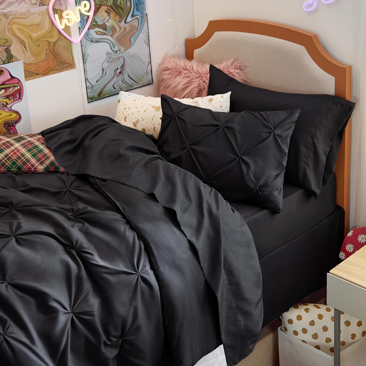 image:imageBedsure Twin XL Comforter Set Pink Dorm Room Essentials for Girls Extra Long Twin XL Bedding Set with Sheets All Season Down Alternative Comforter with Sheets Pillowcase amp Sham11 Black
