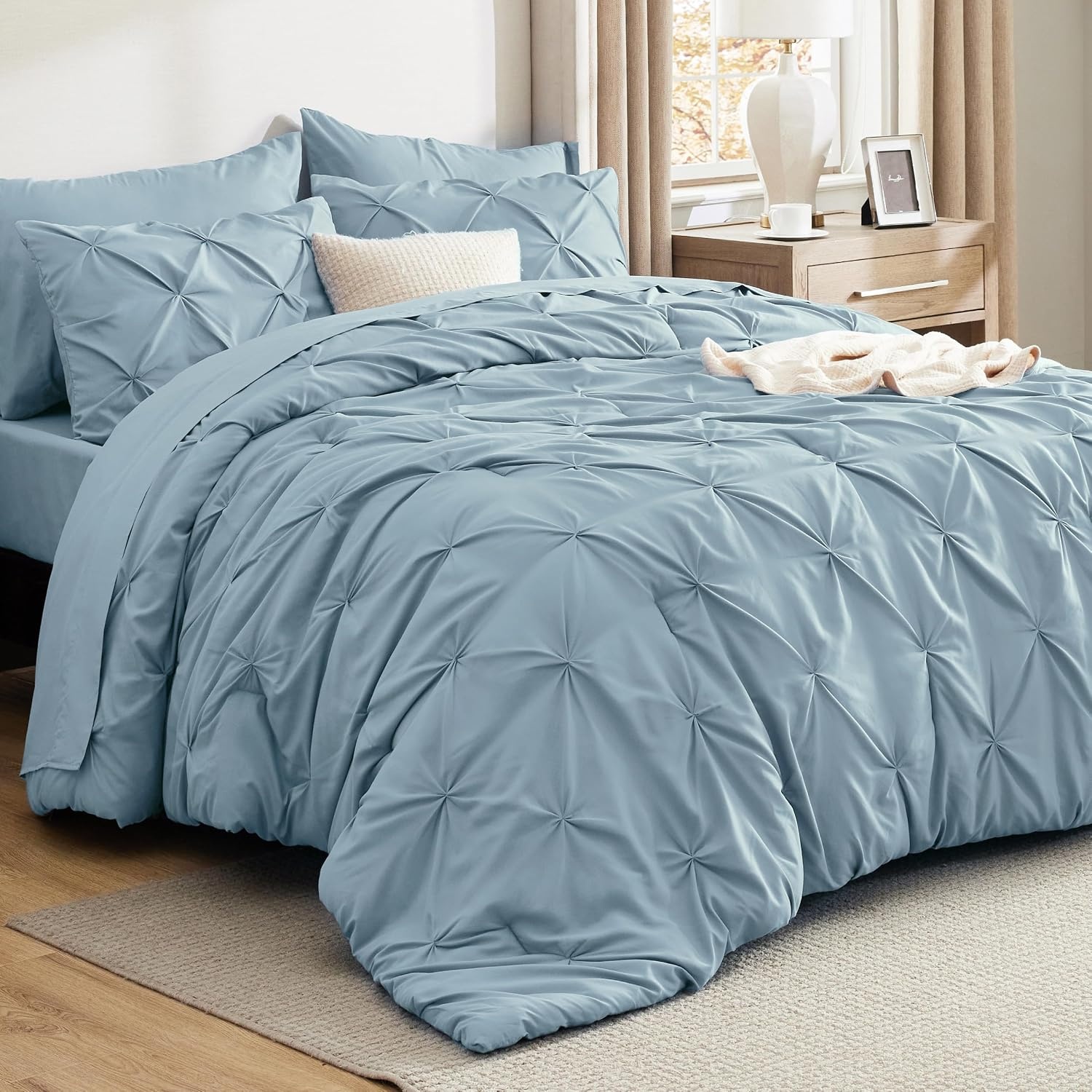 image:imageBedsure Twin XL Comforter Set Pink Dorm Room Essentials for Girls Extra Long Twin XL Bedding Set with Sheets All Season Down Alternative Comforter with Sheets Pillowcase amp Sham18 Light Blue