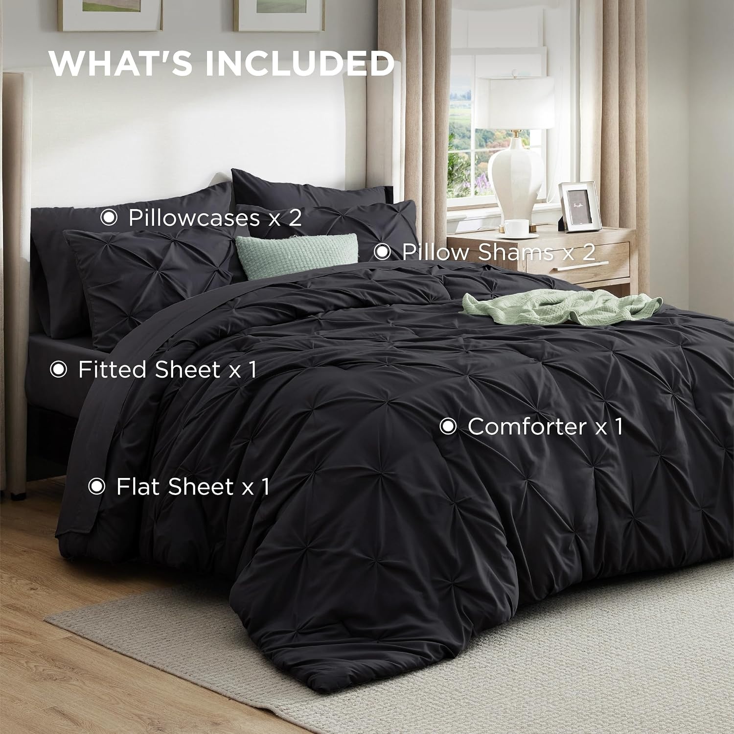 image:imageBedsure Twin XL Comforter Set Pink Dorm Room Essentials for Girls Extra Long Twin XL Bedding Set with Sheets All Season Down Alternative Comforter with Sheets Pillowcase amp Sham11 Black