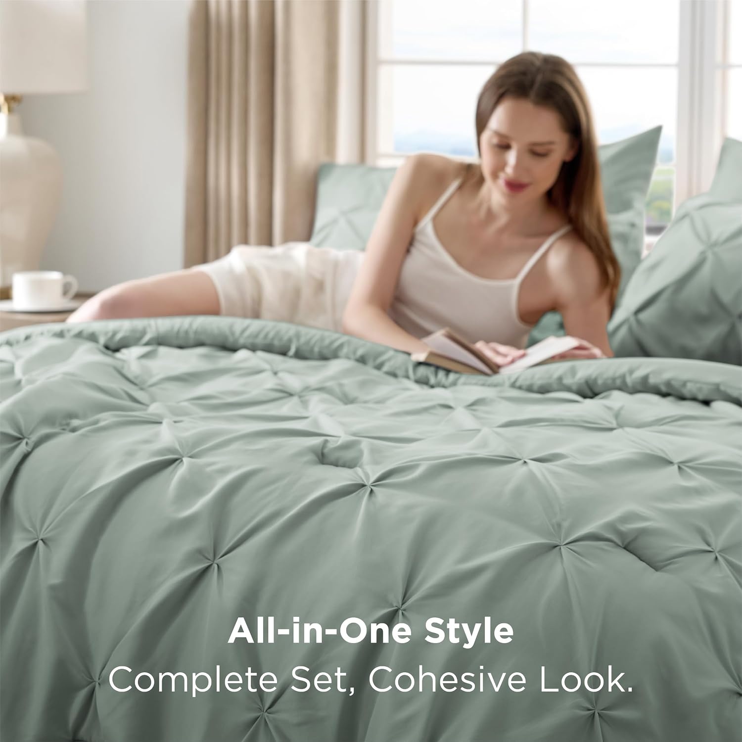 image:imageBedsure Twin XL Comforter Set Pink Dorm Room Essentials for Girls Extra Long Twin XL Bedding Set with Sheets All Season Down Alternative Comforter with Sheets Pillowcase amp Sham05 Sage Green