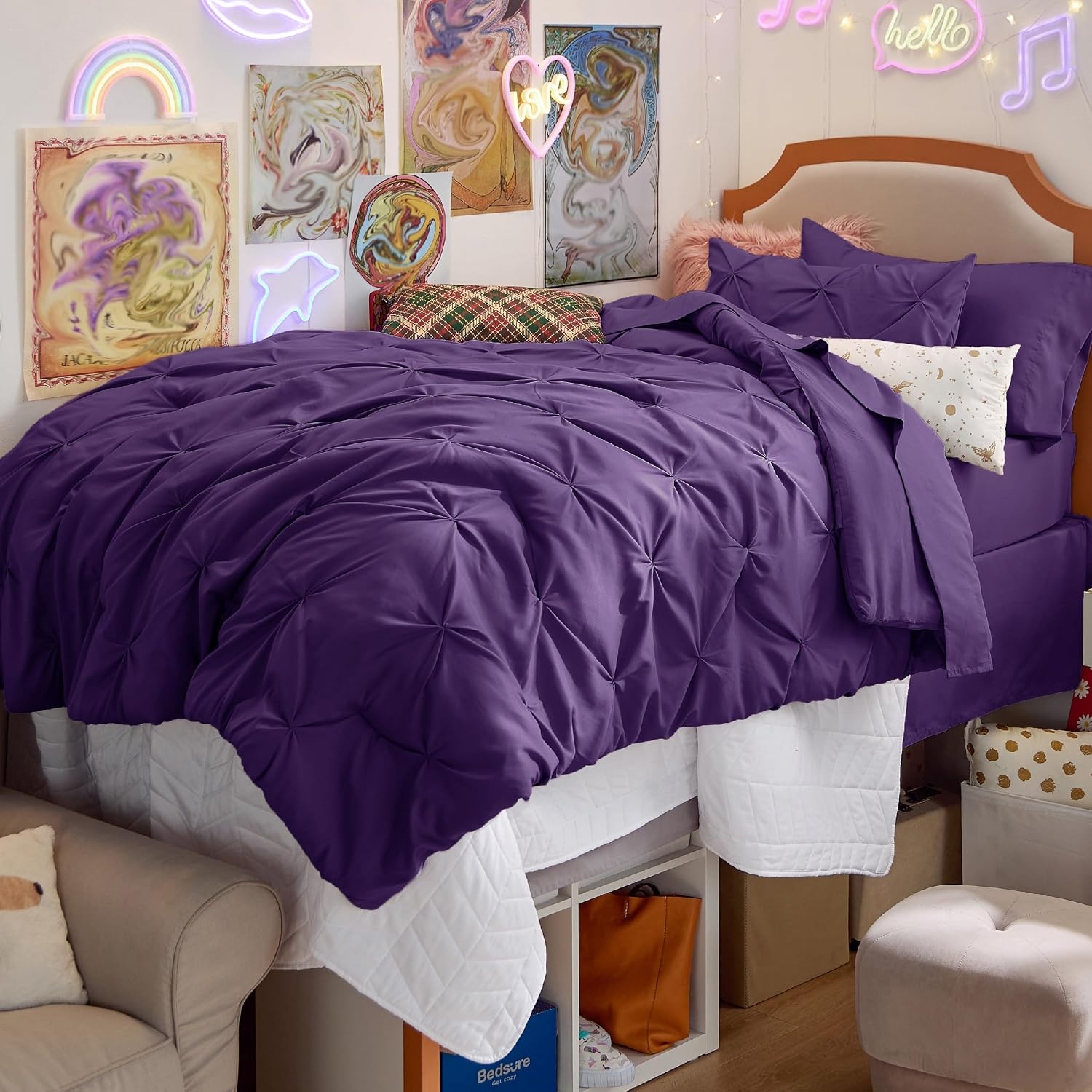 image:imageBedsure Twin XL Comforter Set Pink Dorm Room Essentials for Girls Extra Long Twin XL Bedding Set with Sheets All Season Down Alternative Comforter with Sheets Pillowcase amp Sham23 Purple