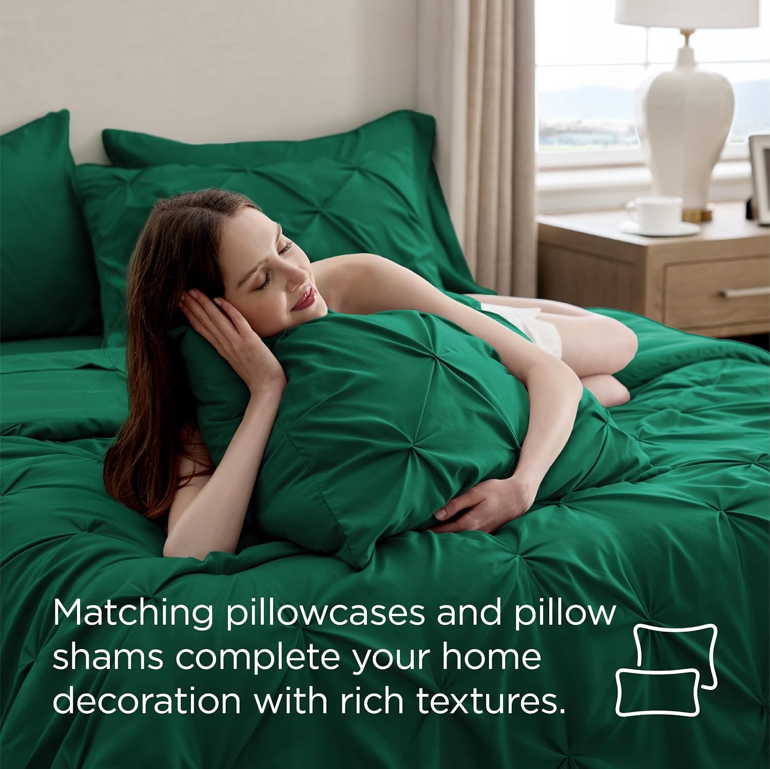 image:imageBedsure Twin XL Comforter Set Pink Dorm Room Essentials for Girls Extra Long Twin XL Bedding Set with Sheets All Season Down Alternative Comforter with Sheets Pillowcase amp Sham26 Emerald Green