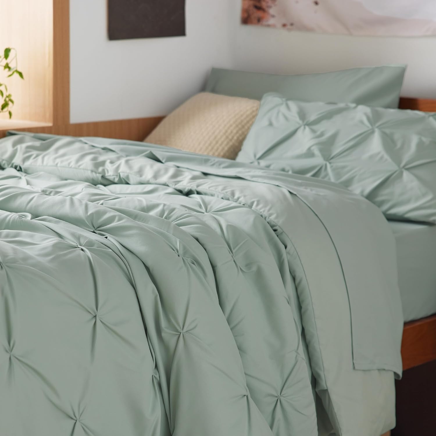 image:imageBedsure Twin XL Comforter Set Pink Dorm Room Essentials for Girls Extra Long Twin XL Bedding Set with Sheets All Season Down Alternative Comforter with Sheets Pillowcase amp Sham05 Sage Green
