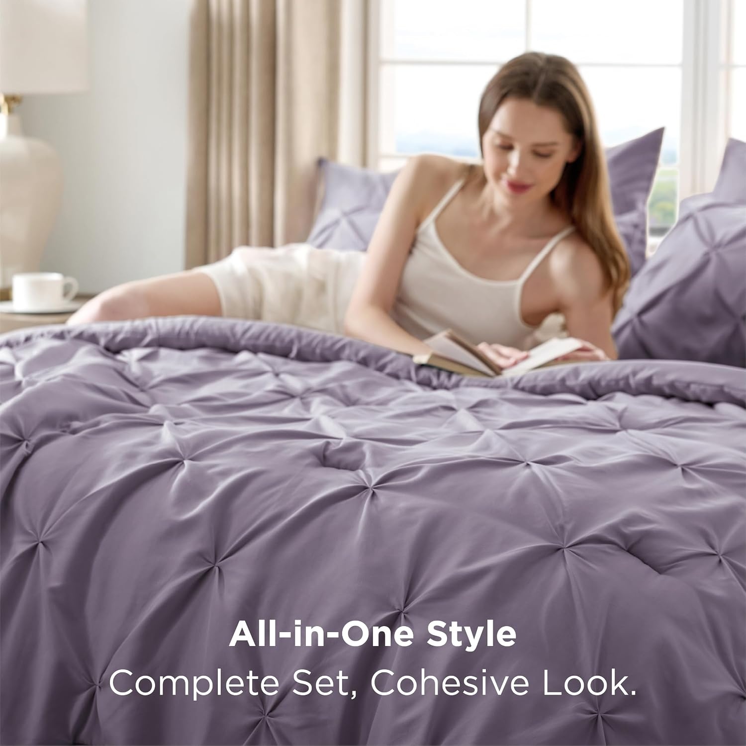 image:imageBedsure Twin XL Comforter Set Pink Dorm Room Essentials for Girls Extra Long Twin XL Bedding Set with Sheets All Season Down Alternative Comforter with Sheets Pillowcase amp Sham15 Grayish Purple