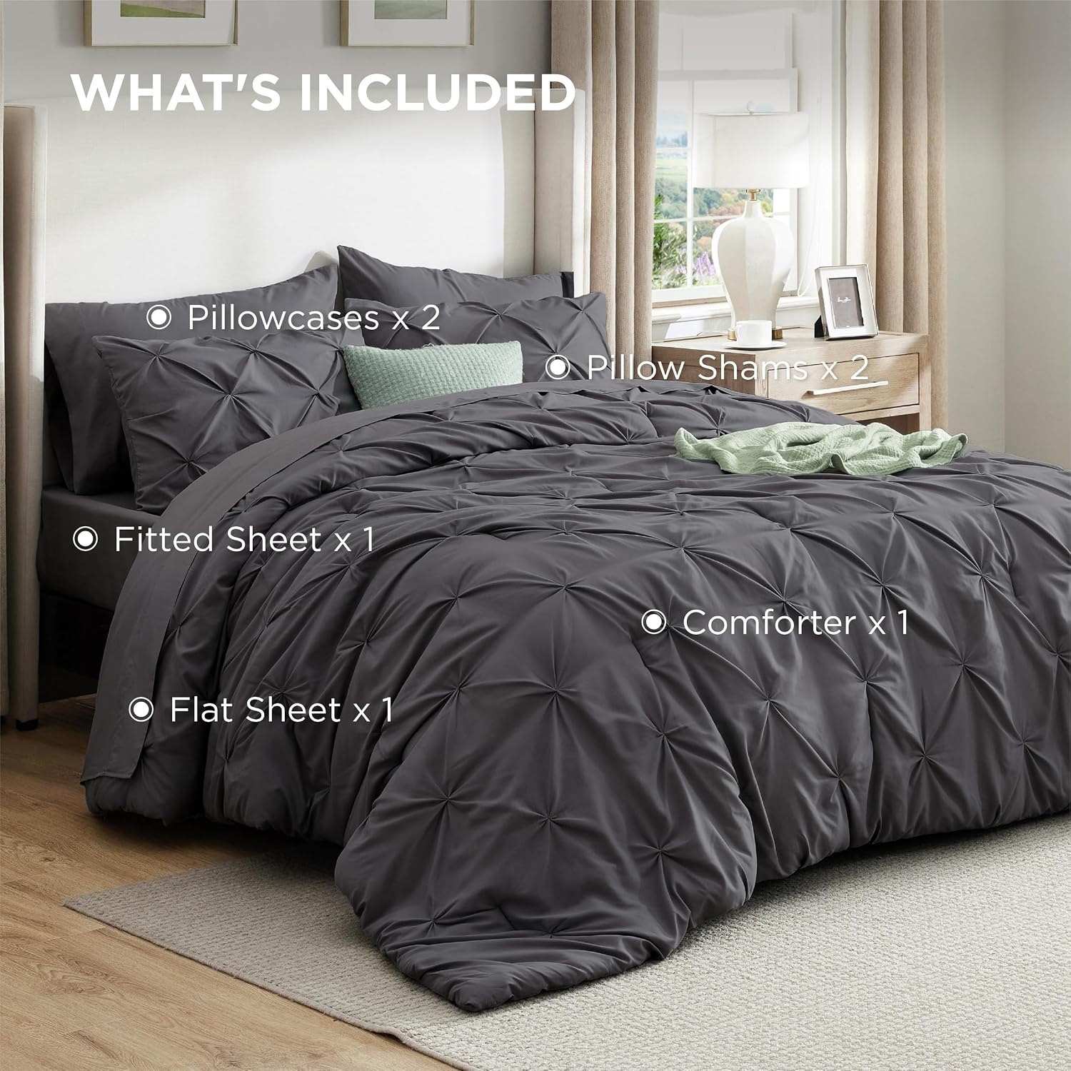 image:imageBedsure Twin XL Comforter Set Pink Dorm Room Essentials for Girls Extra Long Twin XL Bedding Set with Sheets All Season Down Alternative Comforter with Sheets Pillowcase amp Sham04 Dark Grey