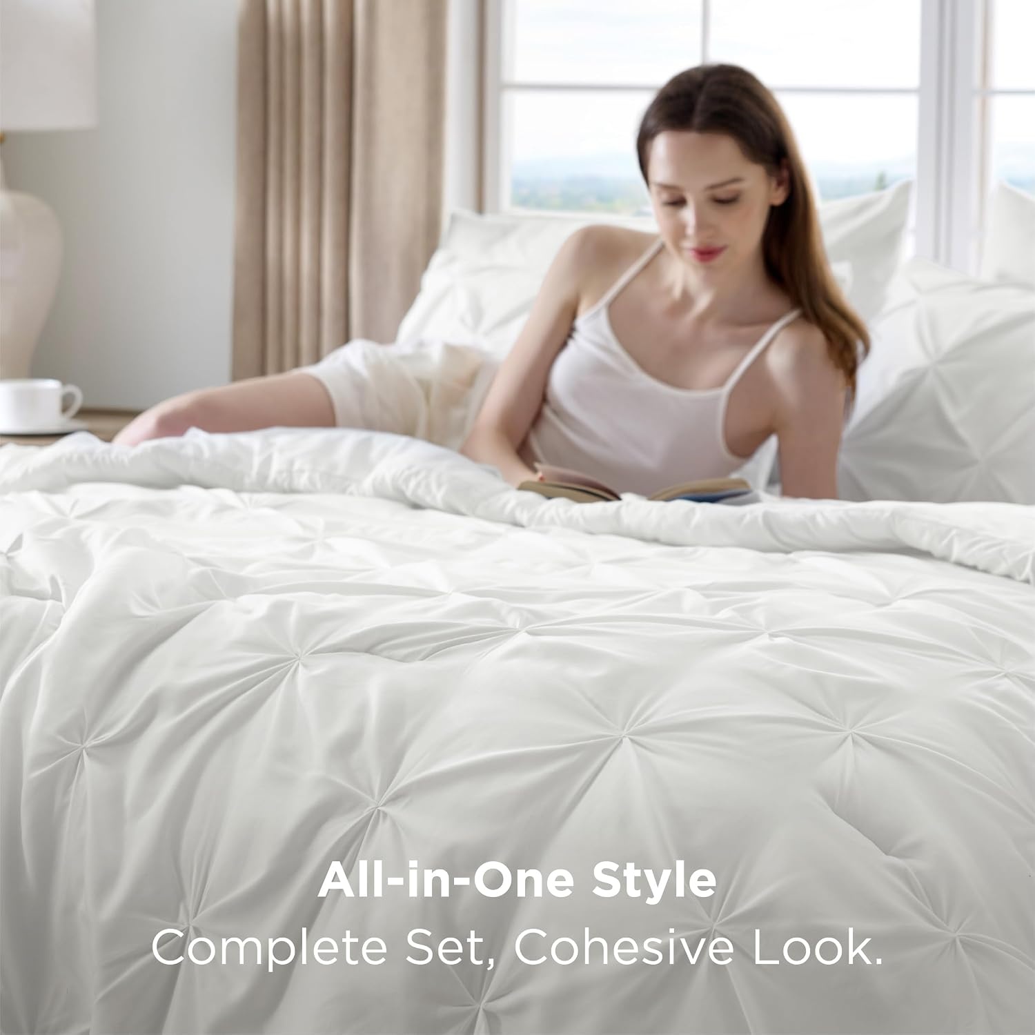 image:imageBedsure Twin XL Comforter Set Pink Dorm Room Essentials for Girls Extra Long Twin XL Bedding Set with Sheets All Season Down Alternative Comforter with Sheets Pillowcase amp Sham03 White
