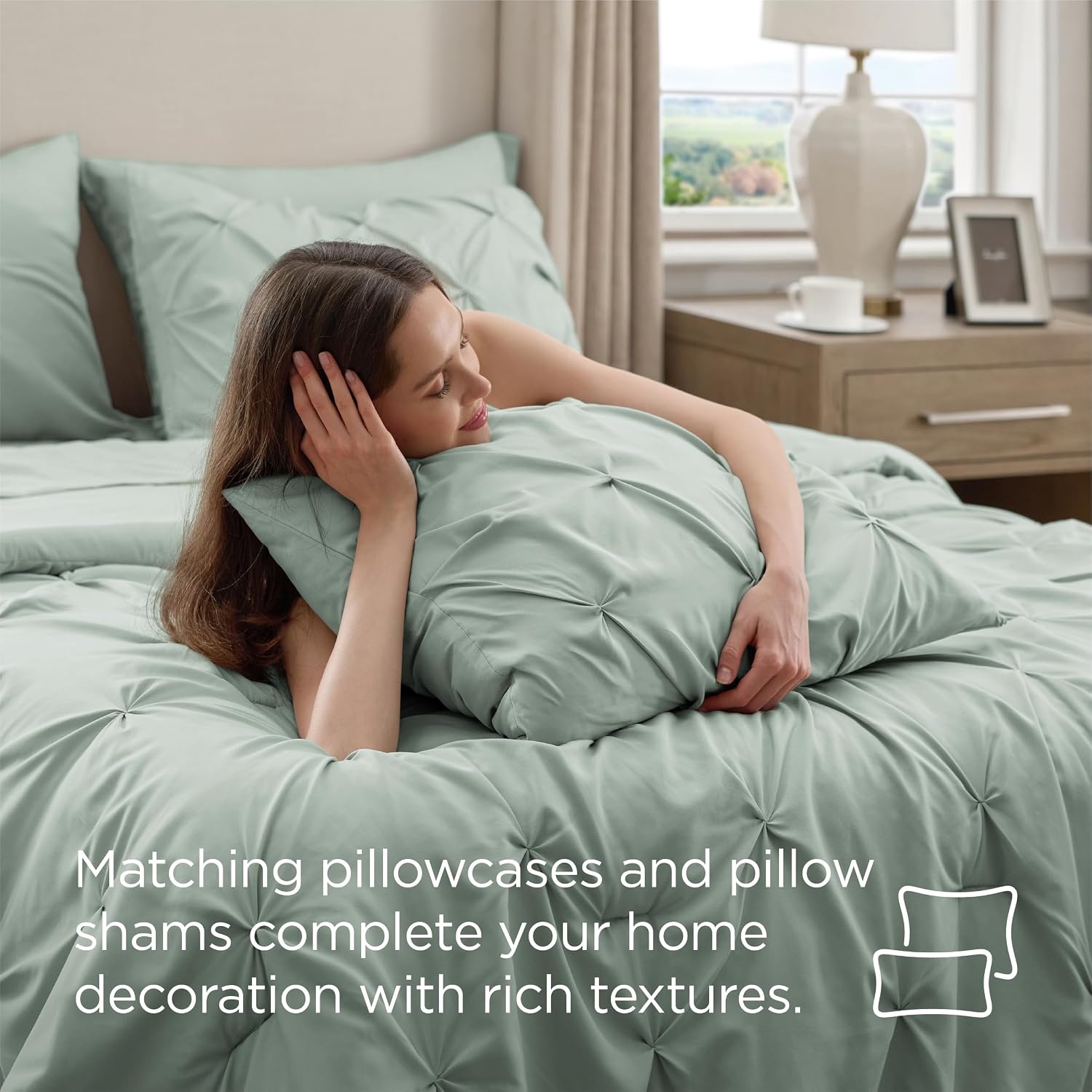 image:imageBedsure Twin XL Comforter Set Pink Dorm Room Essentials for Girls Extra Long Twin XL Bedding Set with Sheets All Season Down Alternative Comforter with Sheets Pillowcase amp Sham05 Sage Green