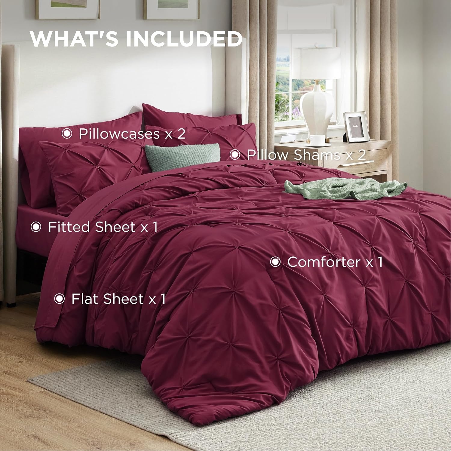 image:imageBedsure Twin XL Comforter Set Pink Dorm Room Essentials for Girls Extra Long Twin XL Bedding Set with Sheets All Season Down Alternative Comforter with Sheets Pillowcase amp Sham10 Burgundy