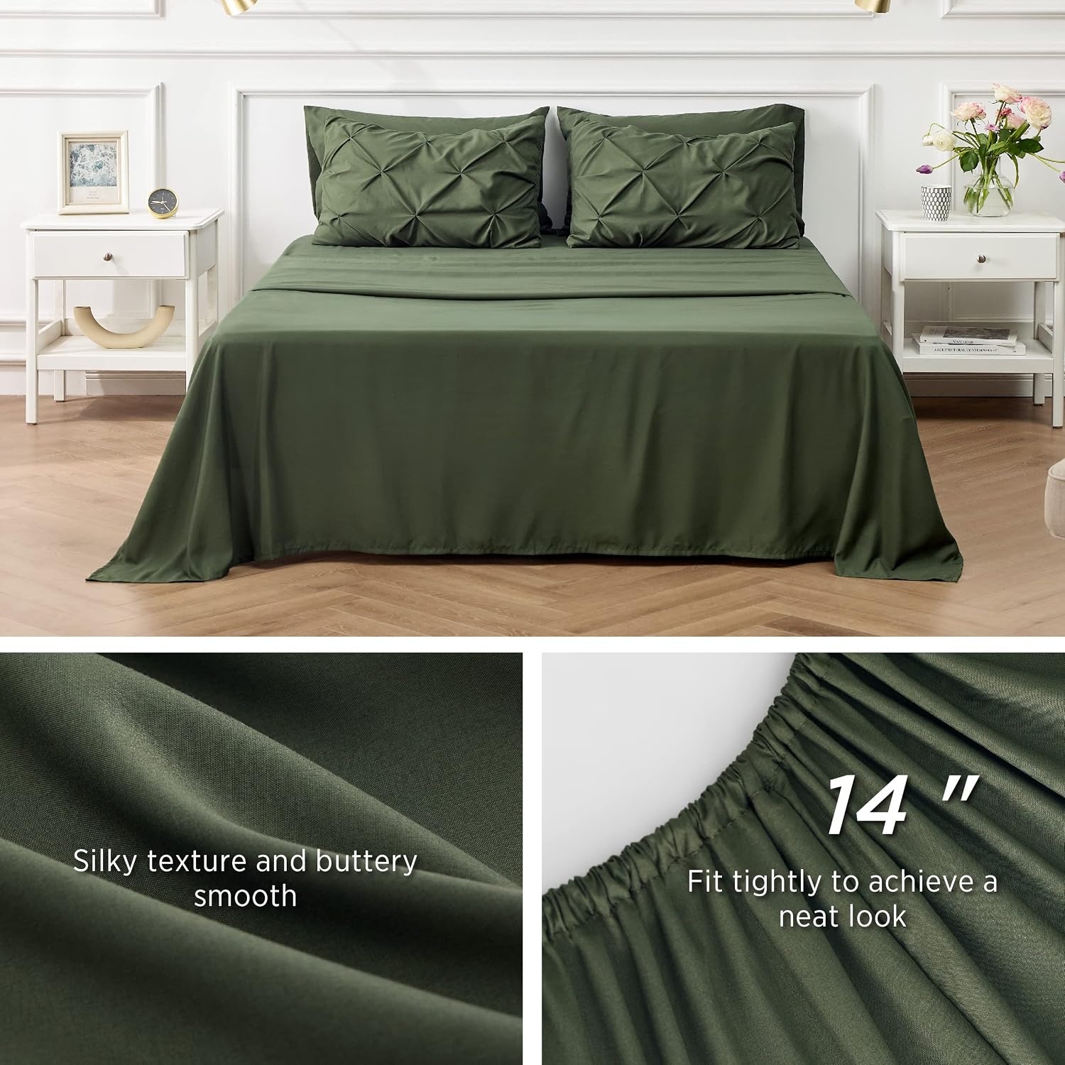 image:imageBedsure Twin XL Comforter Set Pink Dorm Room Essentials for Girls Extra Long Twin XL Bedding Set with Sheets All Season Down Alternative Comforter with Sheets Pillowcase amp Sham02 Olive Green