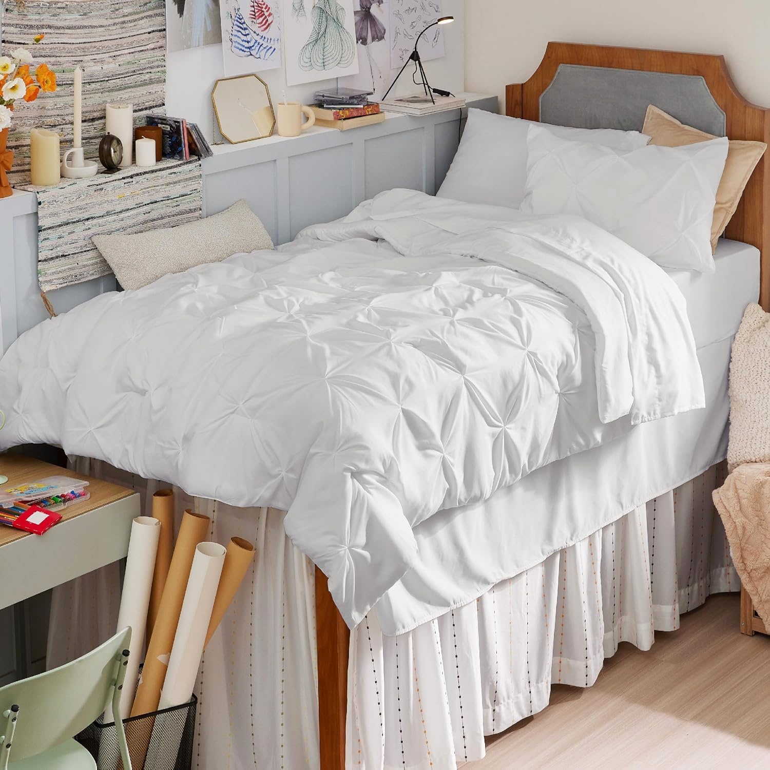 image:imageBedsure Twin XL Comforter Set Pink Dorm Room Essentials for Girls Extra Long Twin XL Bedding Set with Sheets All Season Down Alternative Comforter with Sheets Pillowcase amp Sham03 White