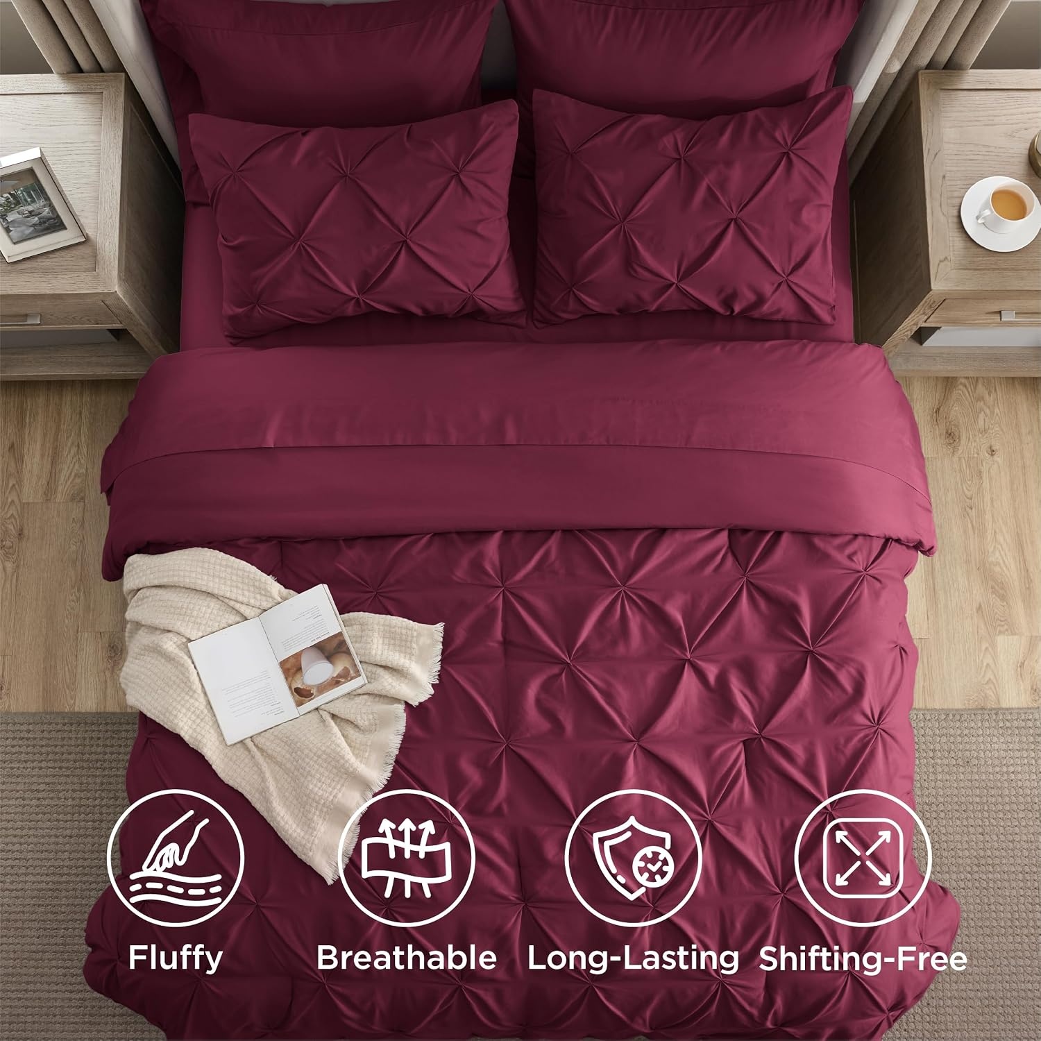 image:imageBedsure Twin XL Comforter Set Pink Dorm Room Essentials for Girls Extra Long Twin XL Bedding Set with Sheets All Season Down Alternative Comforter with Sheets Pillowcase amp Sham10 Burgundy