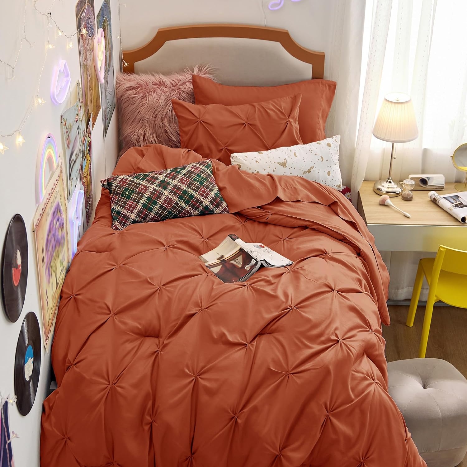 image:imageBedsure Twin XL Comforter Set Pink Dorm Room Essentials for Girls Extra Long Twin XL Bedding Set with Sheets All Season Down Alternative Comforter with Sheets Pillowcase amp Sham16 Burnt Orange