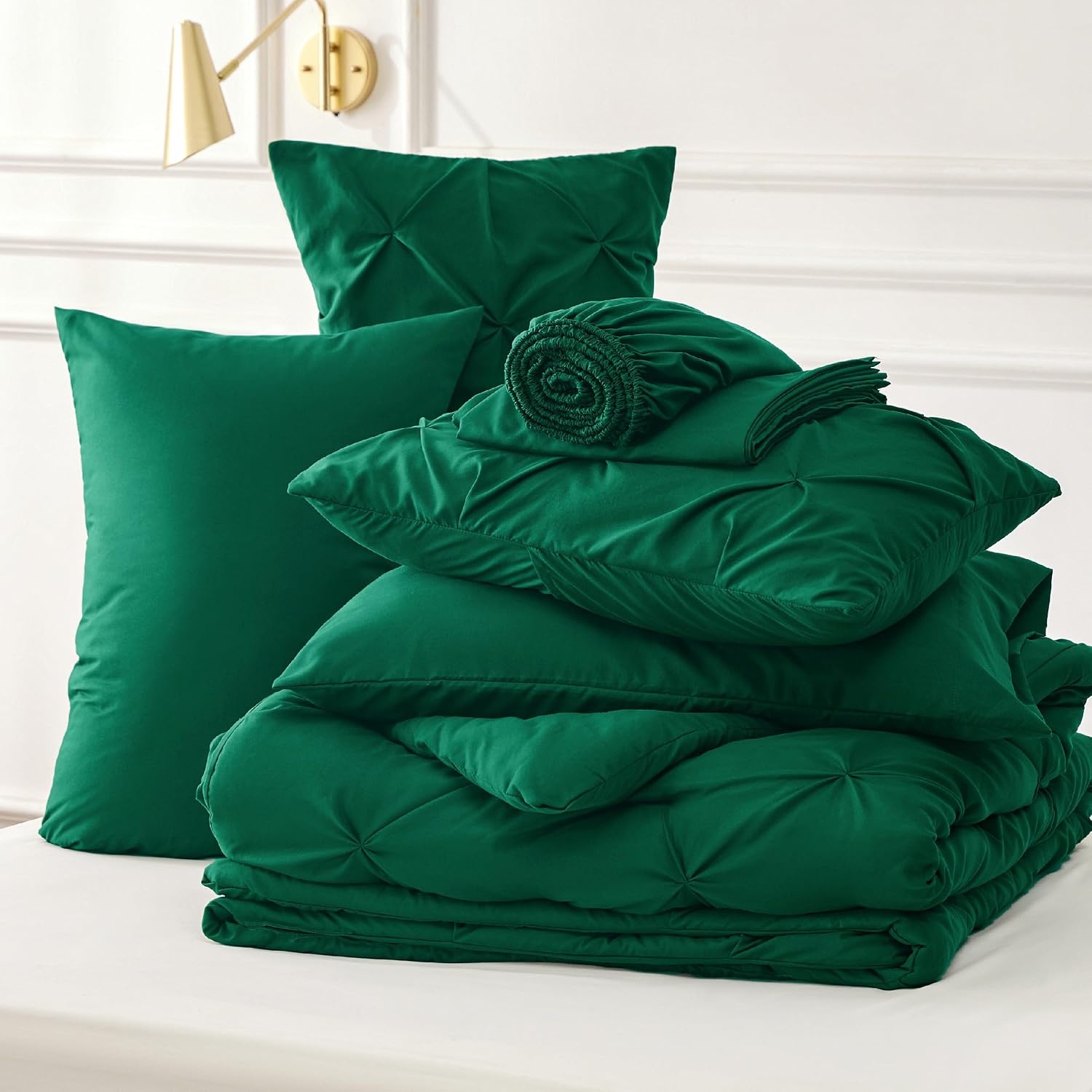 image:imageBedsure Twin XL Comforter Set Pink Dorm Room Essentials for Girls Extra Long Twin XL Bedding Set with Sheets All Season Down Alternative Comforter with Sheets Pillowcase amp Sham26 Emerald Green