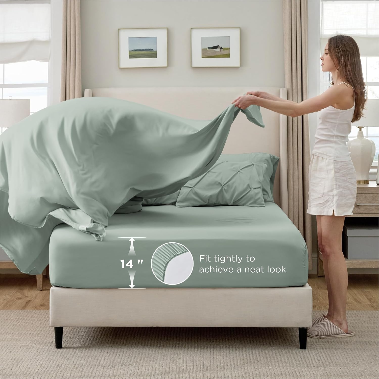 image:imageBedsure Twin XL Comforter Set Pink Dorm Room Essentials for Girls Extra Long Twin XL Bedding Set with Sheets All Season Down Alternative Comforter with Sheets Pillowcase amp Sham05 Sage Green