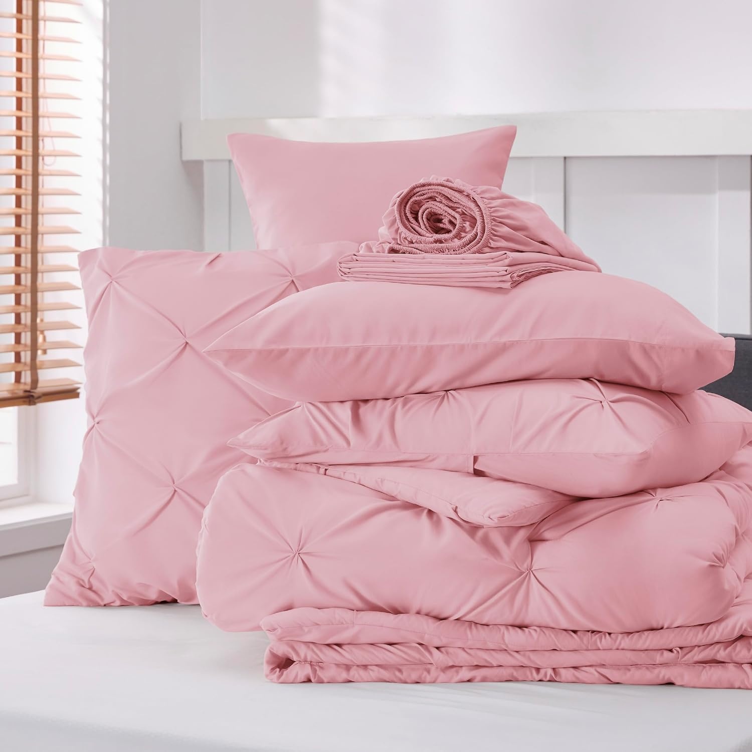 image:imageBedsure Twin XL Comforter Set Pink Dorm Room Essentials for Girls Extra Long Twin XL Bedding Set with Sheets All Season Down Alternative Comforter with Sheets Pillowcase amp Sham27 Baby Pink