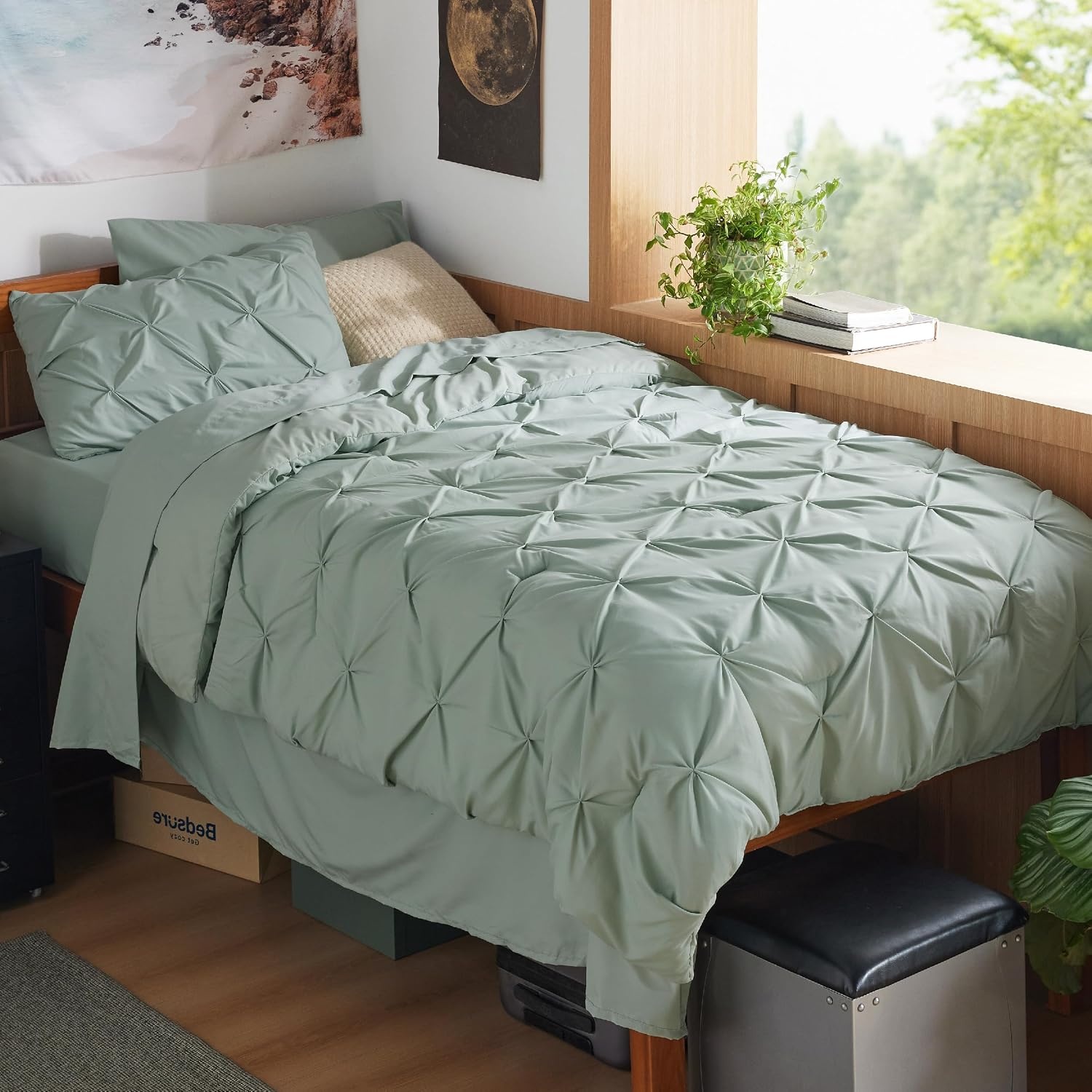 image:imageBedsure Twin XL Comforter Set Pink Dorm Room Essentials for Girls Extra Long Twin XL Bedding Set with Sheets All Season Down Alternative Comforter with Sheets Pillowcase amp Sham05 Sage Green