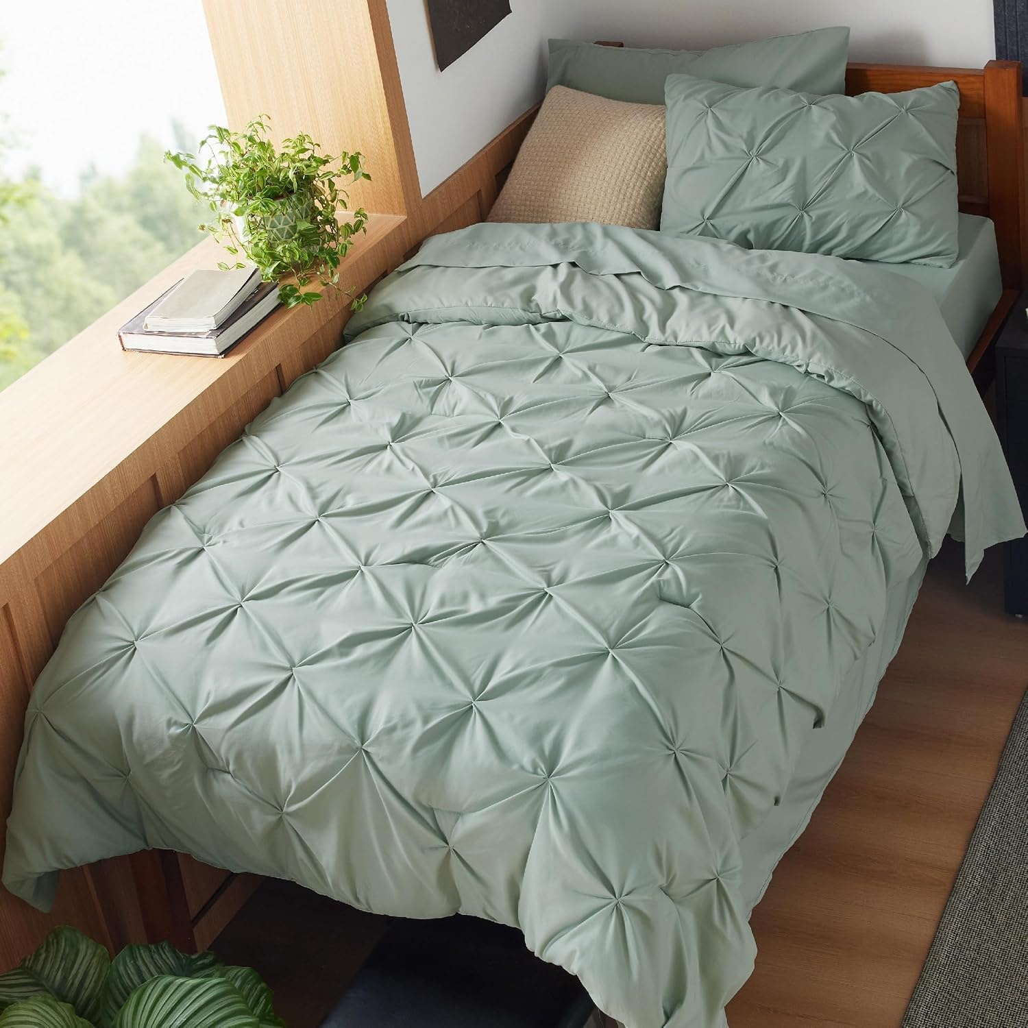 image:imageBedsure Twin XL Comforter Set Pink Dorm Room Essentials for Girls Extra Long Twin XL Bedding Set with Sheets All Season Down Alternative Comforter with Sheets Pillowcase amp Sham05 Sage Green