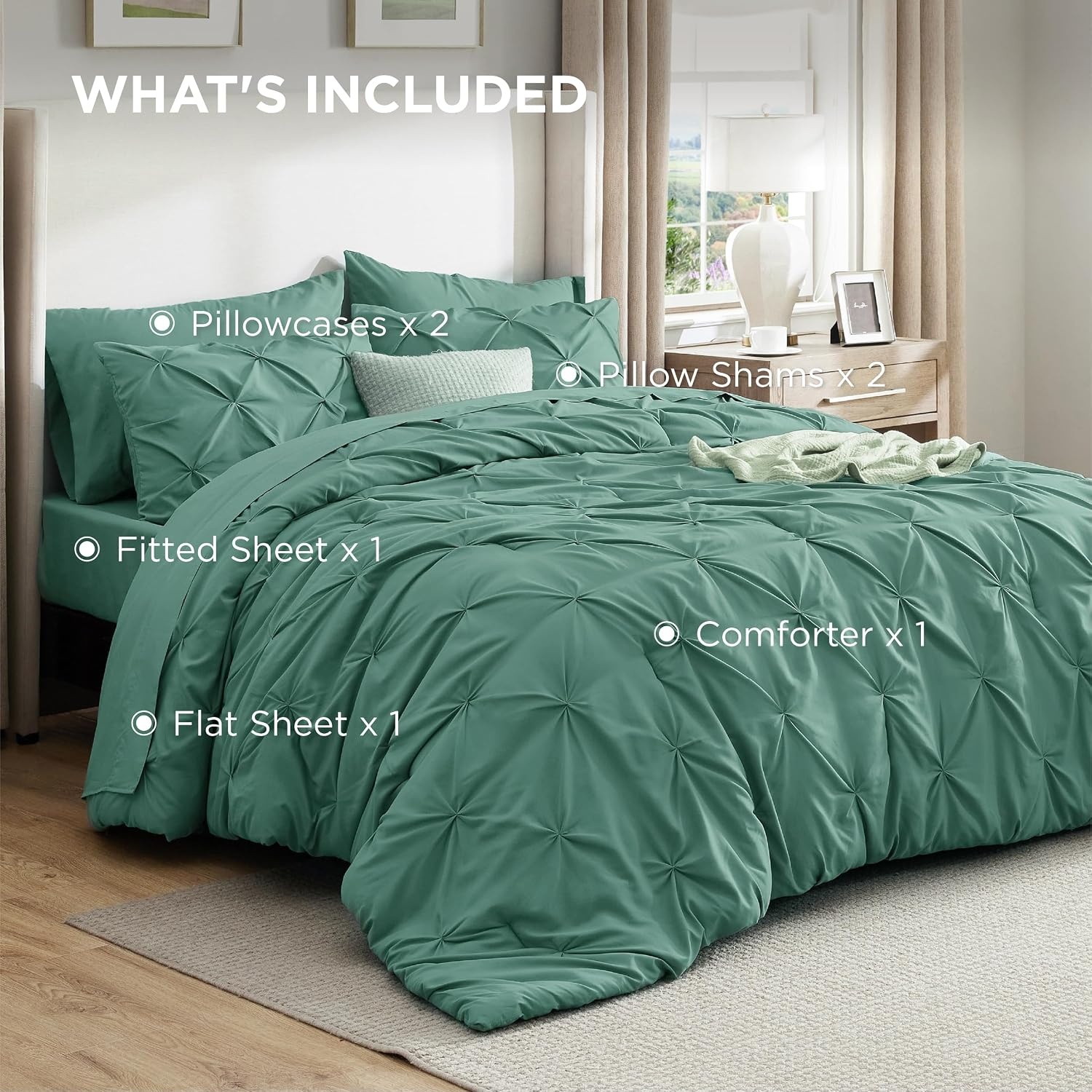 image:imageBedsure Twin XL Comforter Set Pink Dorm Room Essentials for Girls Extra Long Twin XL Bedding Set with Sheets All Season Down Alternative Comforter with Sheets Pillowcase amp Sham31 Pea Green
