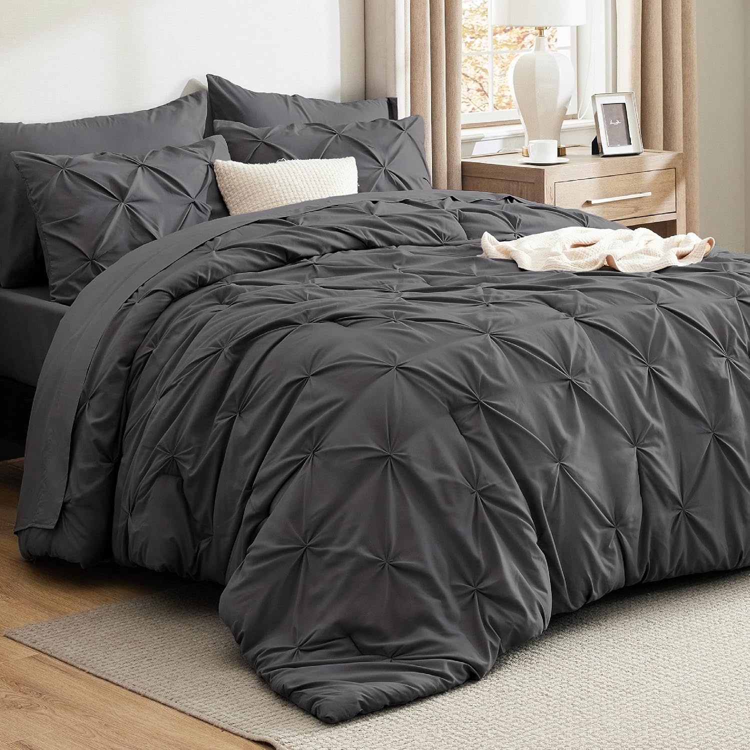 image:imageBedsure Twin XL Comforter Set Pink Dorm Room Essentials for Girls Extra Long Twin XL Bedding Set with Sheets All Season Down Alternative Comforter with Sheets Pillowcase amp Sham04 Dark Grey